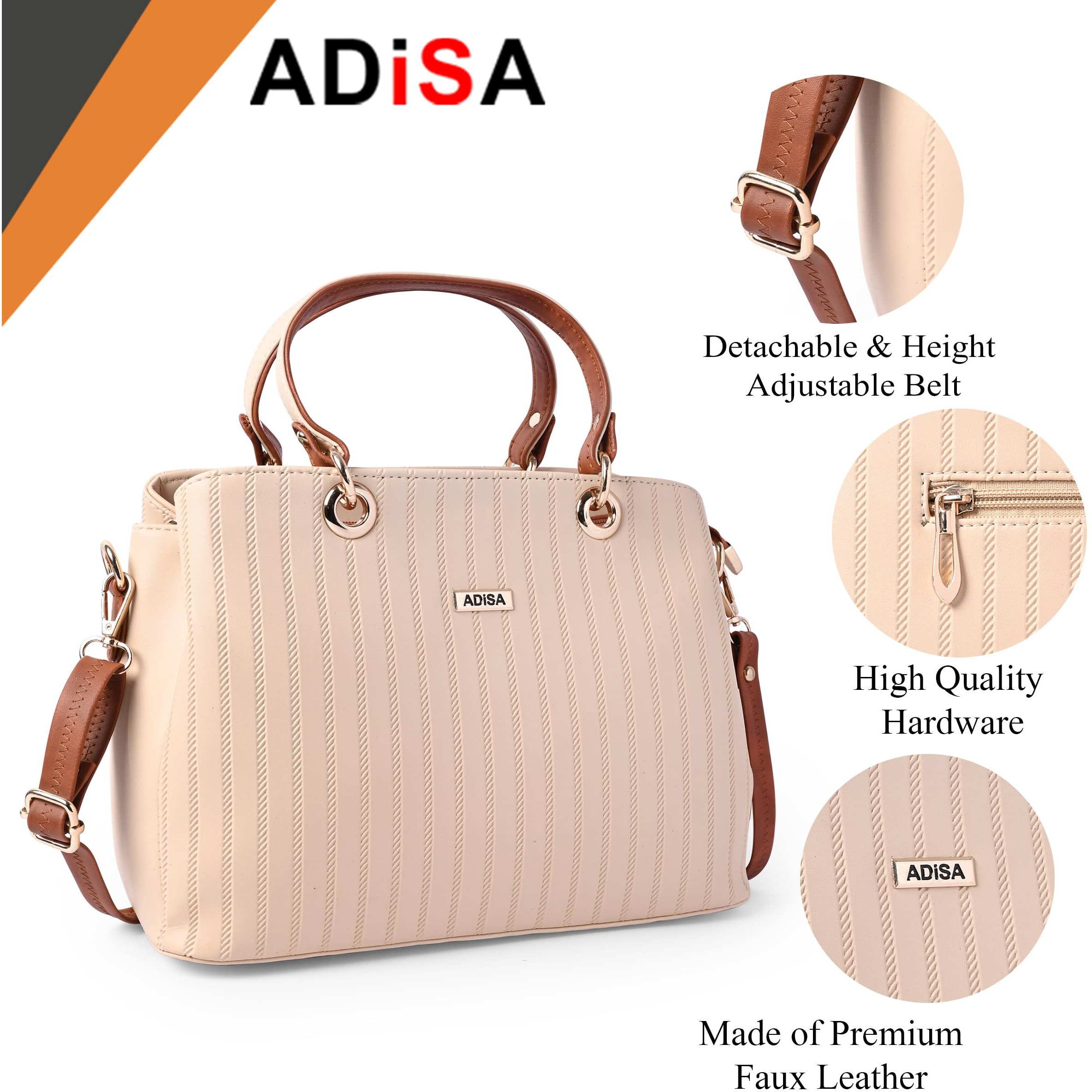 ADISA texture stripes handbag shoulder bag for women and girls with sling belt (AD4074-CRE)