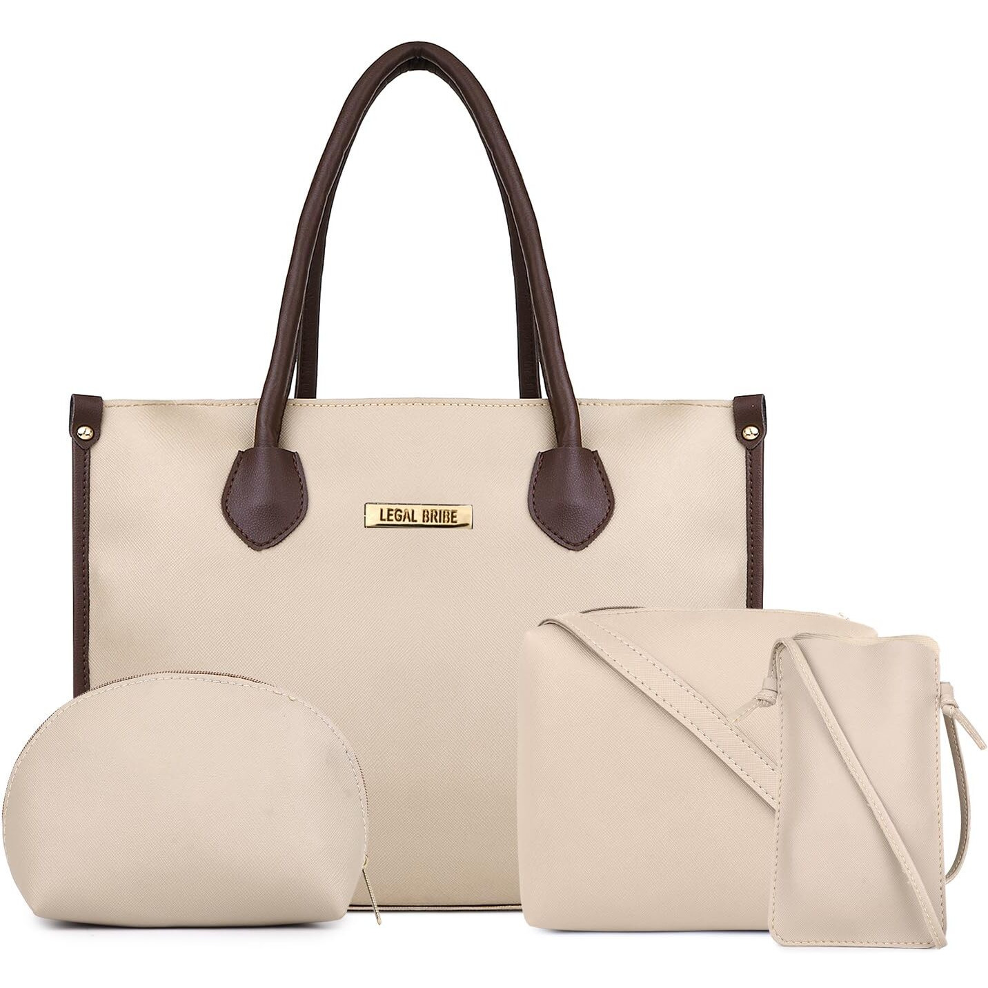 LEGAL BRIBE Women's Textured Western Tote Bag Combo Of 4 (Beige)