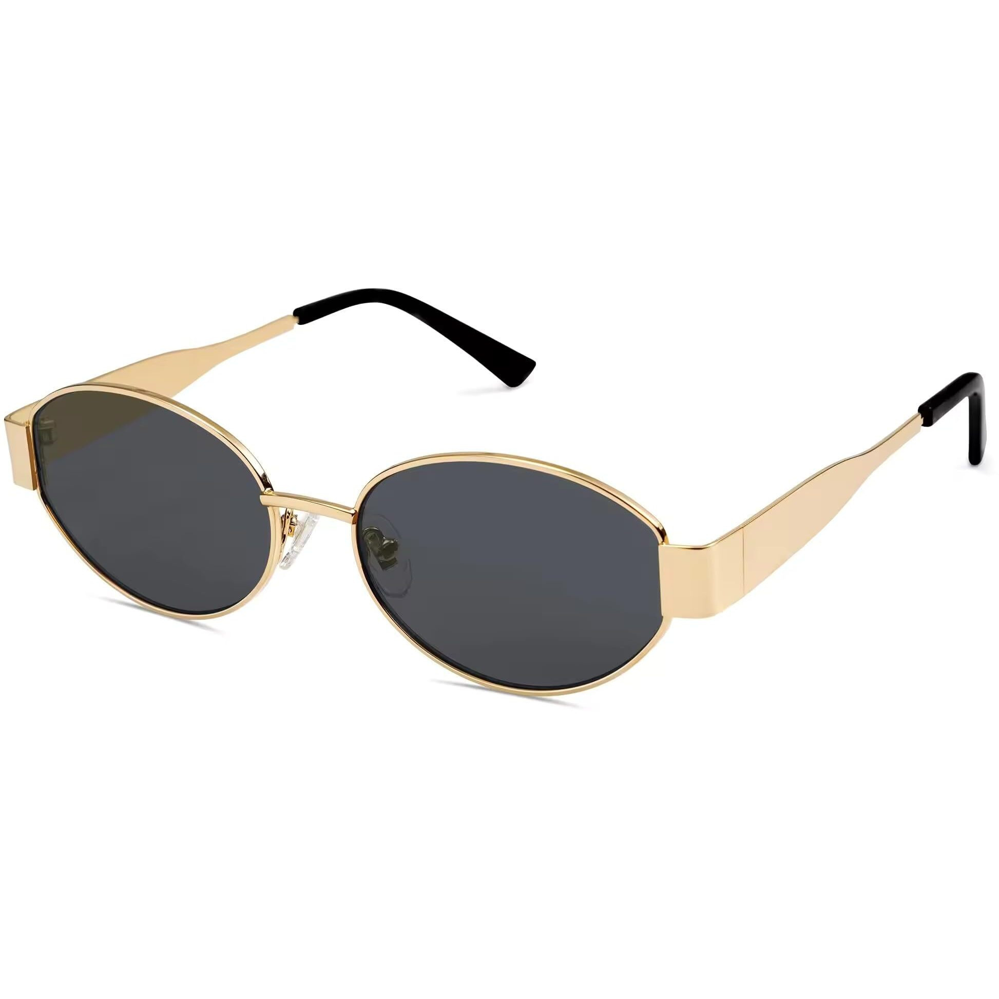 Dervin Fashionable Retro Oval Sunglasses for Women & Men | Trendy, Stylish & Classic 90s Vintage Style | UV400 Protection & Durable Metal Frame(Golden-Black)