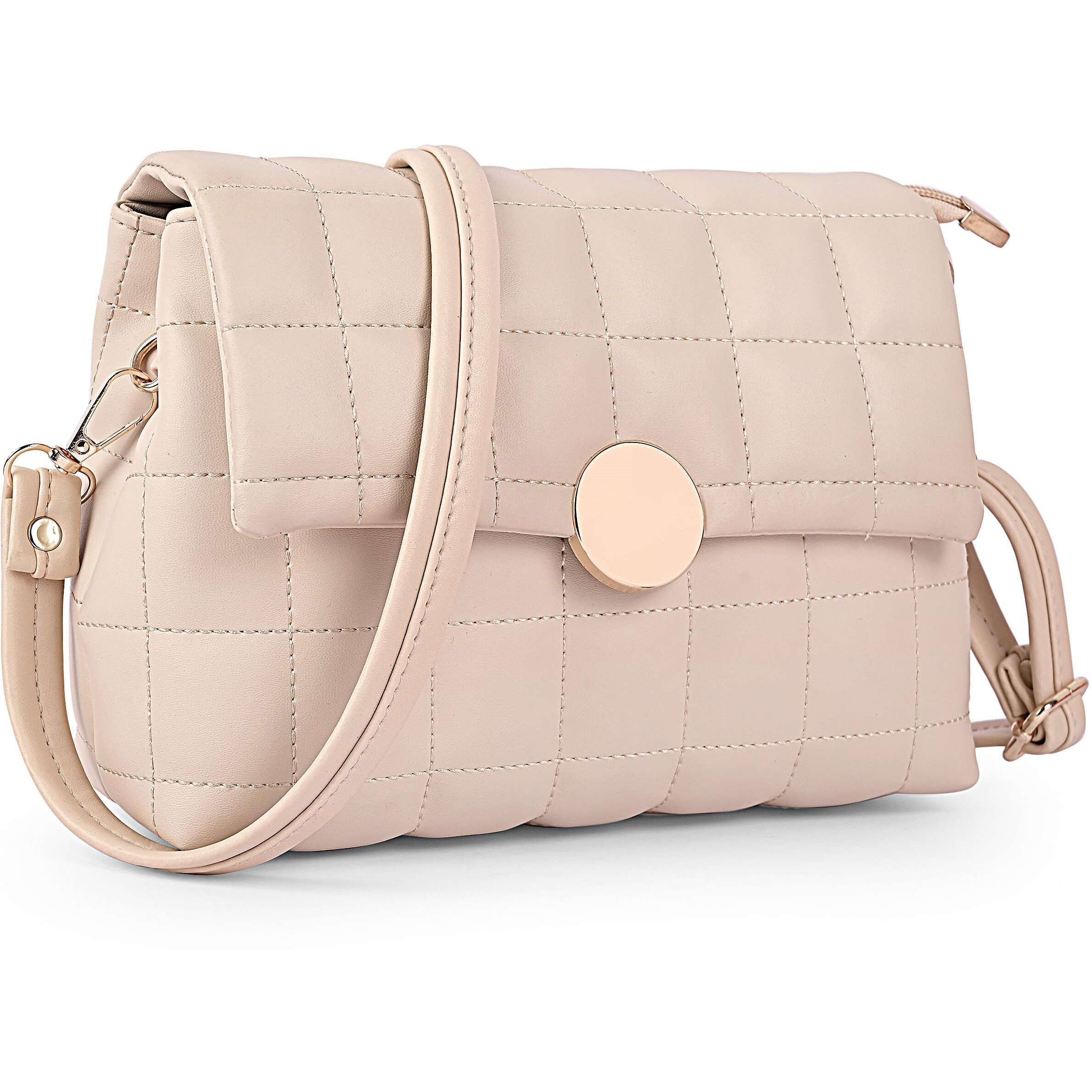 ADISA Women's Girls Quilted Cross Body Sling Bag with Height Adjustable Belt (SL5144_Off White)