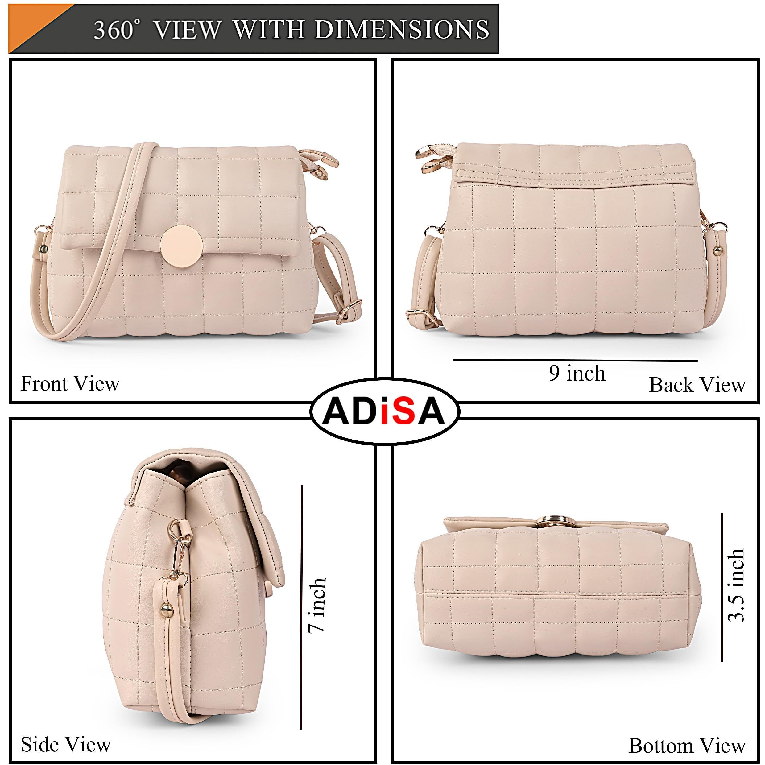 ADISA Women's Girls Quilted Cross Body Sling Bag with Height Adjustable Belt (SL5144_Off White)