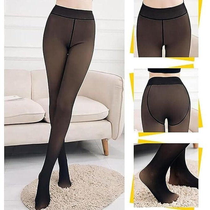 DIGITAL SHOPEE Soft Touch Thermal Skinny Tights for Women - Ultimate Warm Fleece Leggings_ for Women, Thermal Winter Tights, Free Size Black