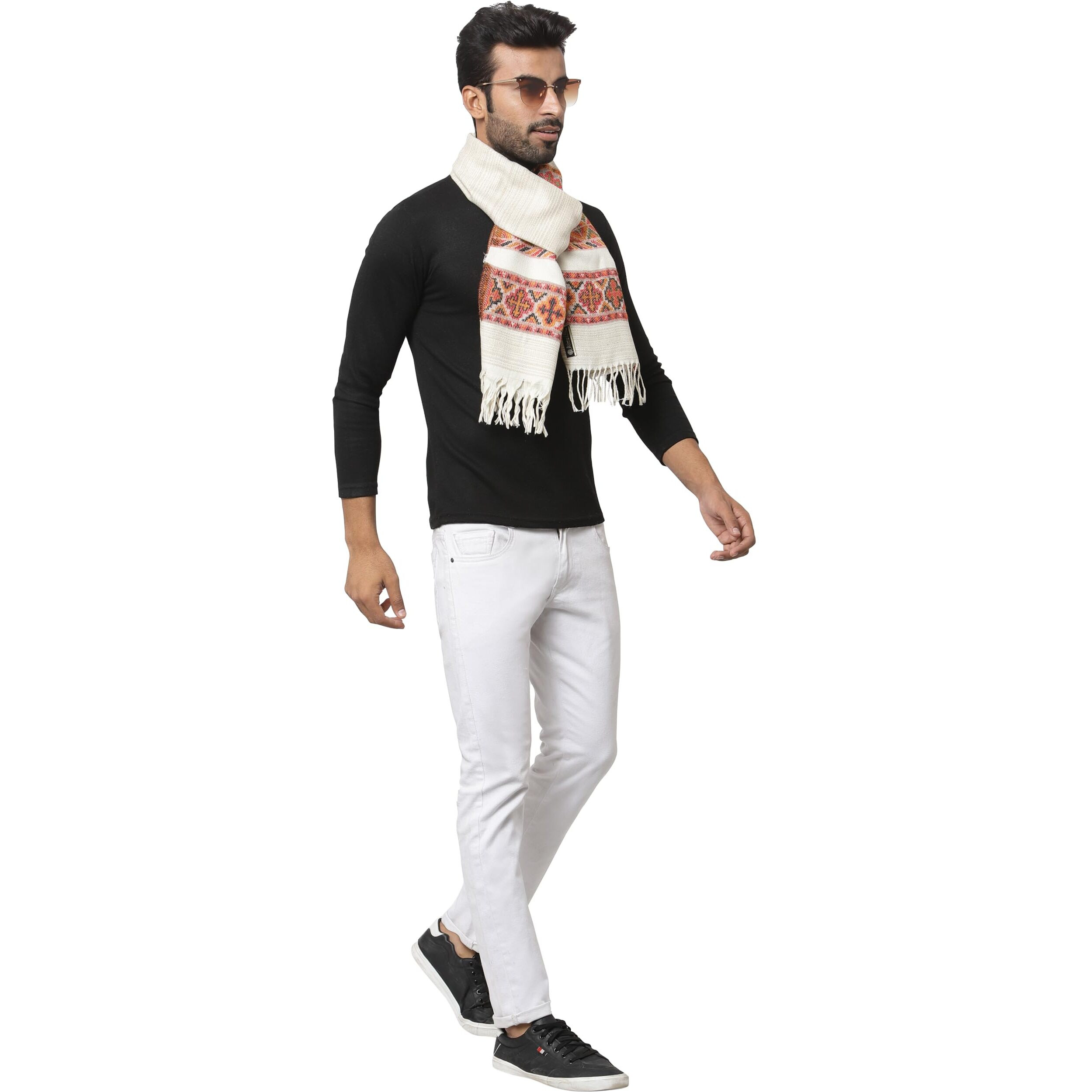 Weavers Villa Acro Wool Men's Muffler (MF-902,Cream Size 34CM X 200CM)