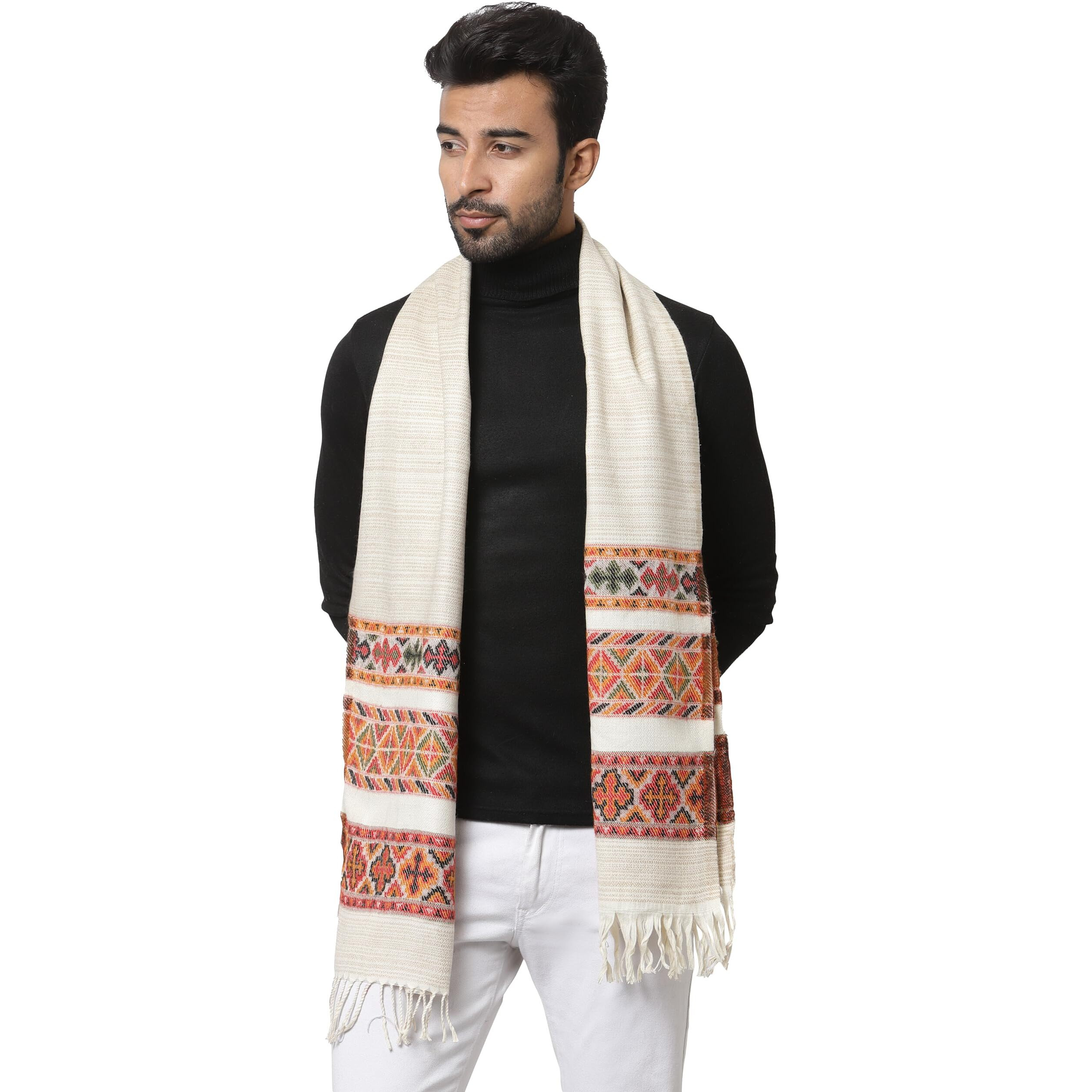 Weavers Villa Acro Wool Men's Muffler (MF-902,Cream Size 34CM X 200CM)