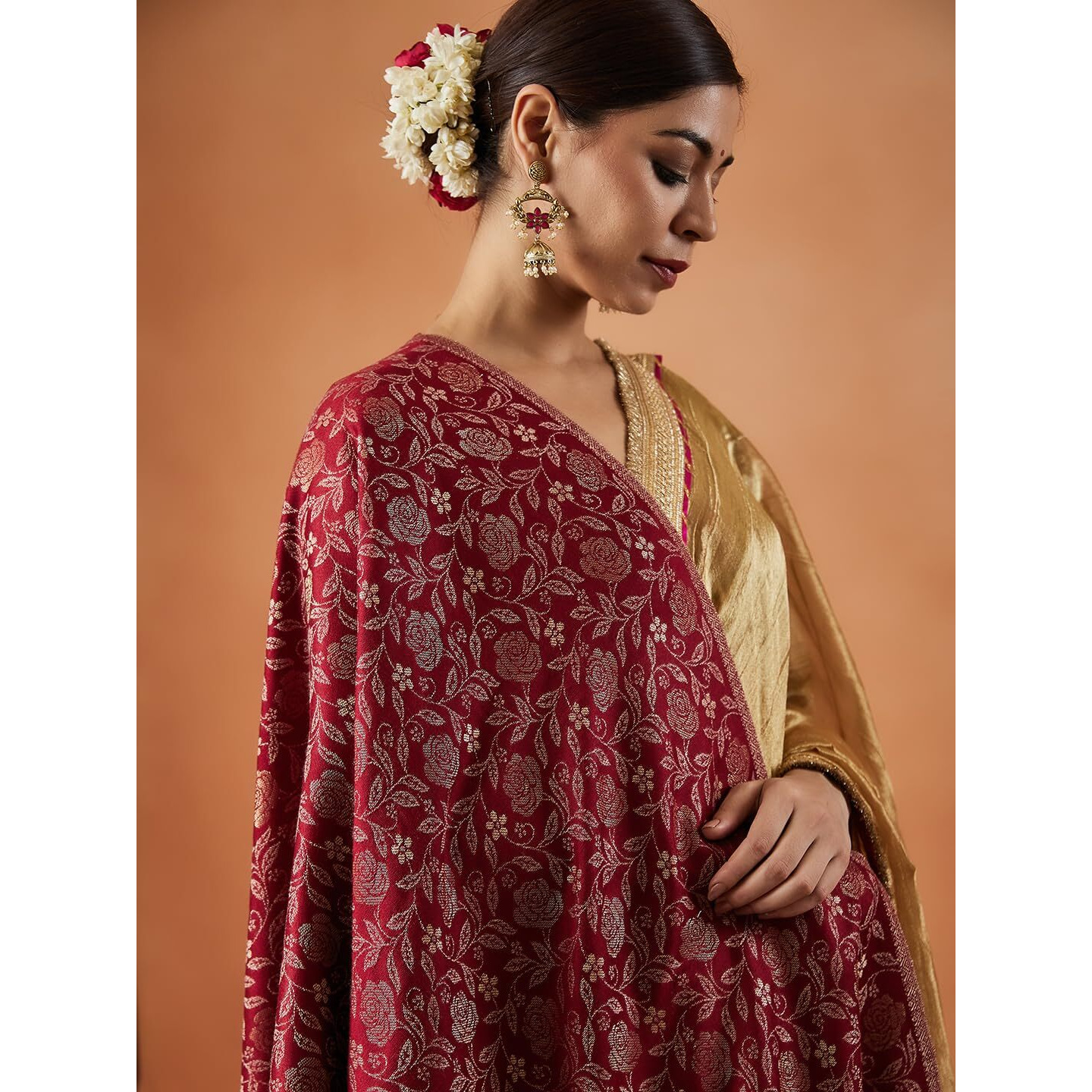 Pashmoda Women Gulnari Kaani Wool Blend Stole (Size  71X203 CM)