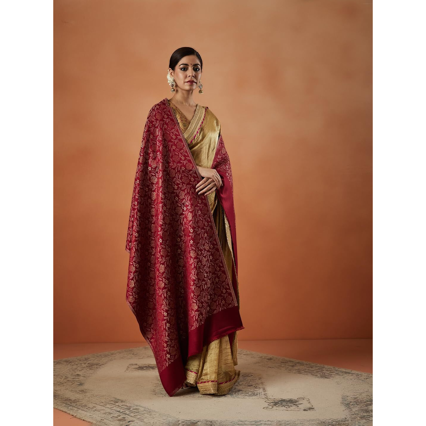 Pashmoda Women Gulnari Kaani Wool Blend Stole (Size  71X203 CM)