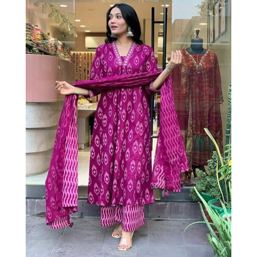 Alvami Women's Viscose Kurta Set (Keval_Pink_New_03 L)