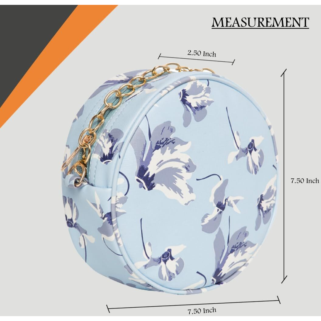 ADISA Women Girls Floral Print Round Sling Bag (SL5073-SKY_Sky Blue)