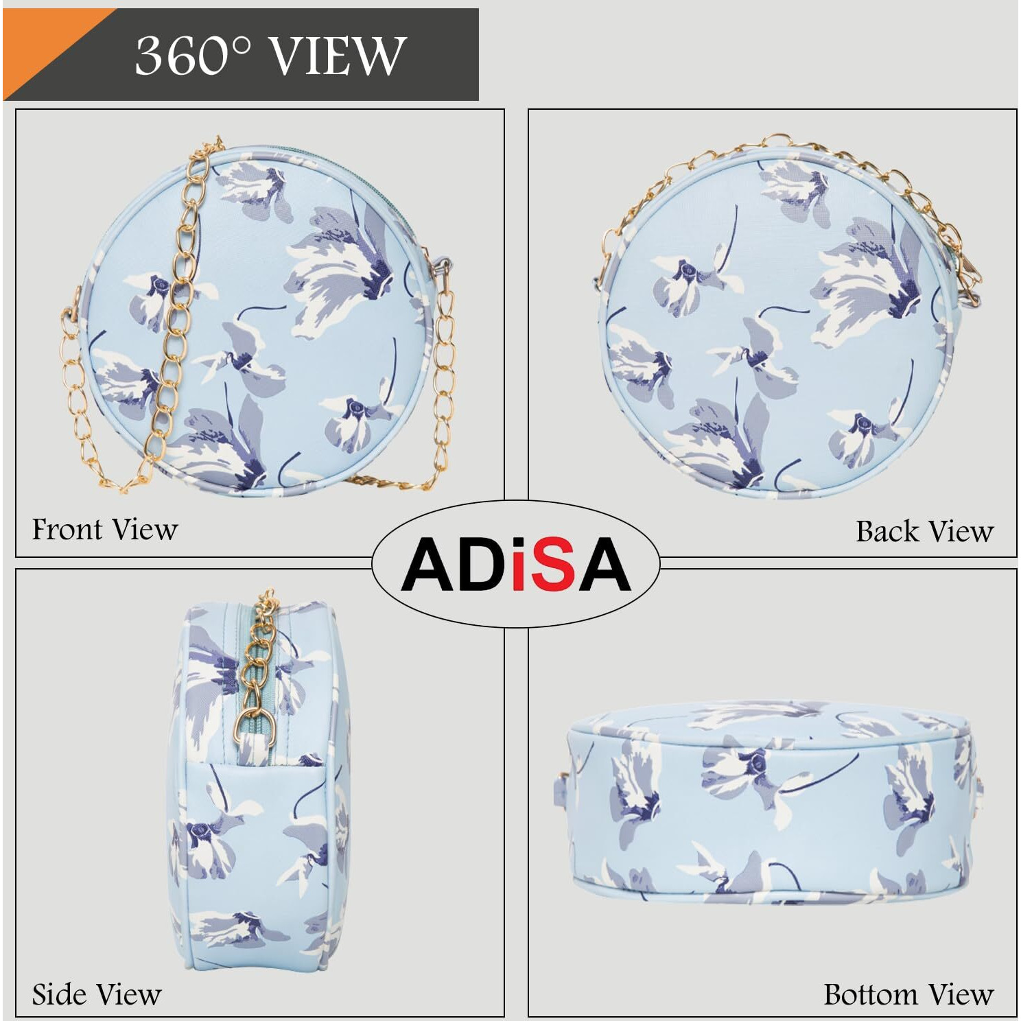 ADISA Women Girls Floral Print Round Sling Bag (SL5073-SKY_Sky Blue)
