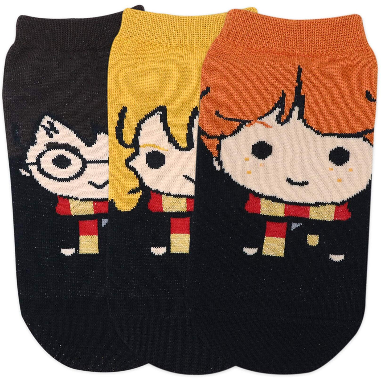 BALENZIA x Harry Potter Women's character lowcut socks- Harry, Ron & Hermione Made with 100% Combed Cotton & Spandex(Pack of 3) (Multicolour) (Free Size)