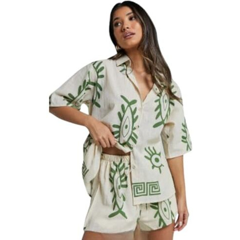 LERIYA FASHION Women's Rayon Geometric Co ord Set Pack of 1 (LF-W2011&SH257_White_XL)