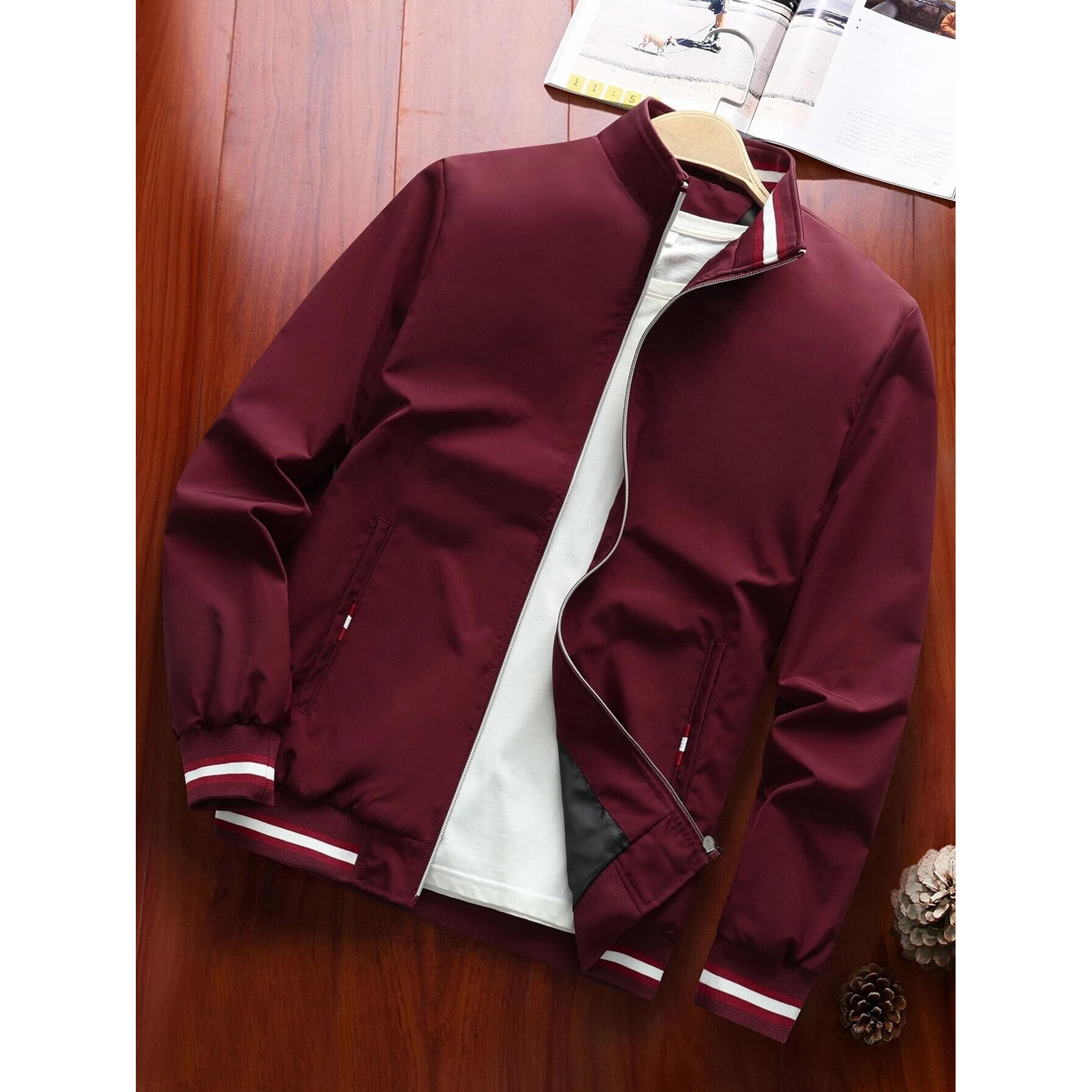 TAGAS Men's Bomber Polyester Short Length Jacket MJ-9090-XXL_Wine