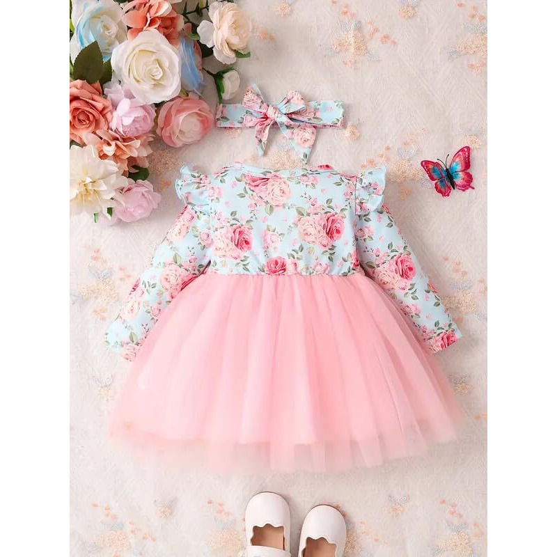 Niren Enterprise Hornbill Floral Printed Purple Color Baby Frock (Hornbill, 1-2Y)