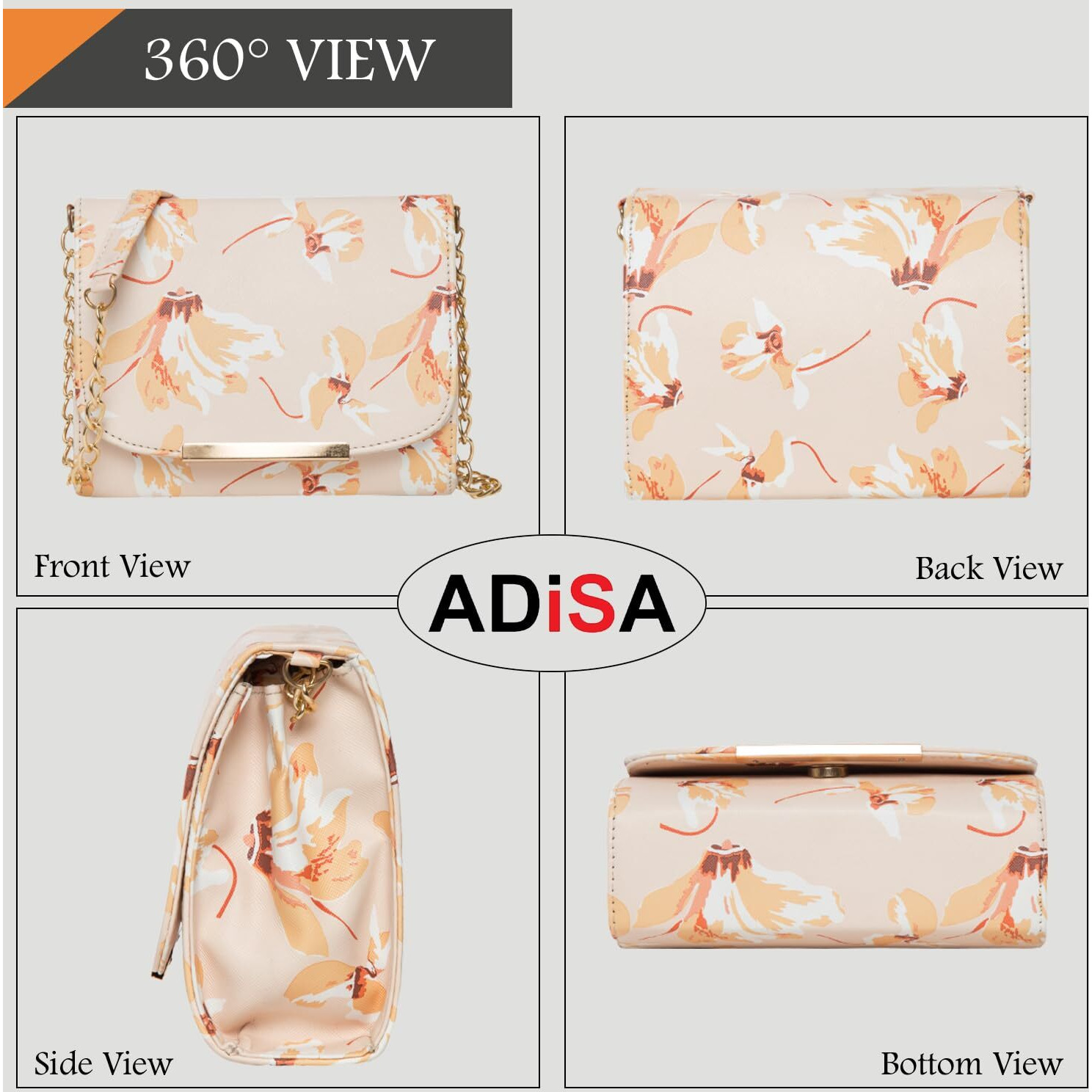 ADISA Women Girls Floral Print Sling Bag (SL5072-CRE_Cream)