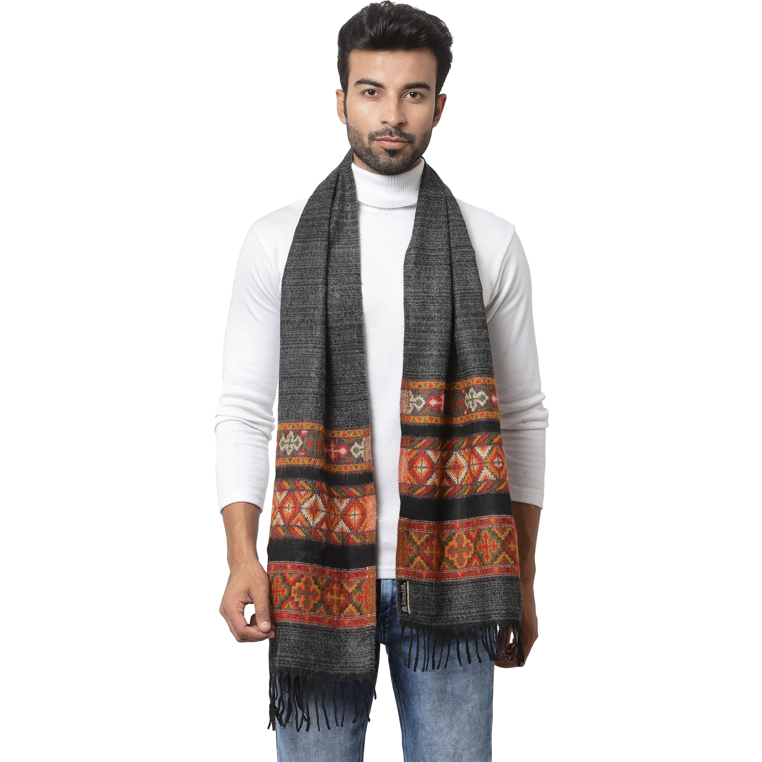 Weavers Villa Acro Wool Men's Muffler (MF-902, Black Size 34CM X 200CM)