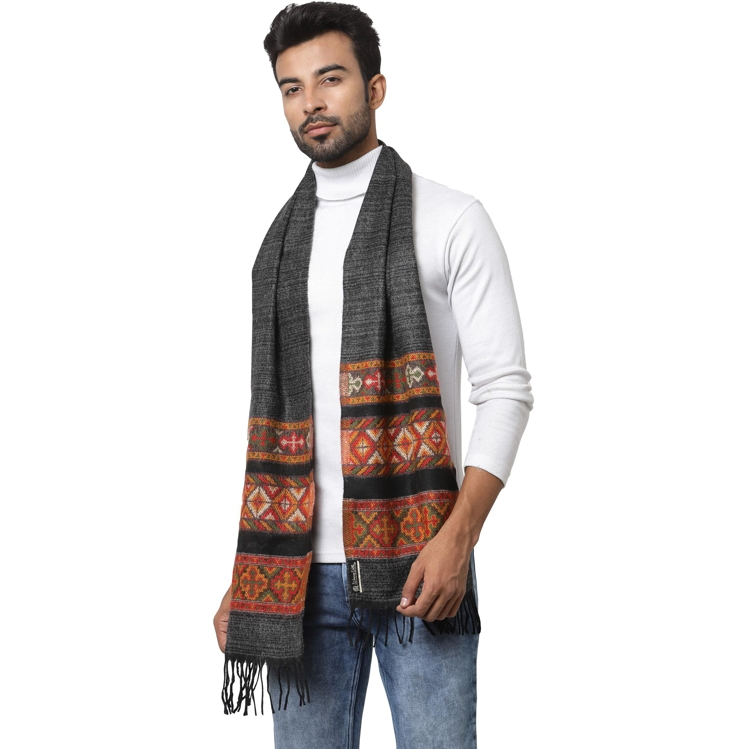 Weavers Villa Acro Wool Men's Muffler (MF-902, Black Size 34CM X 200CM)