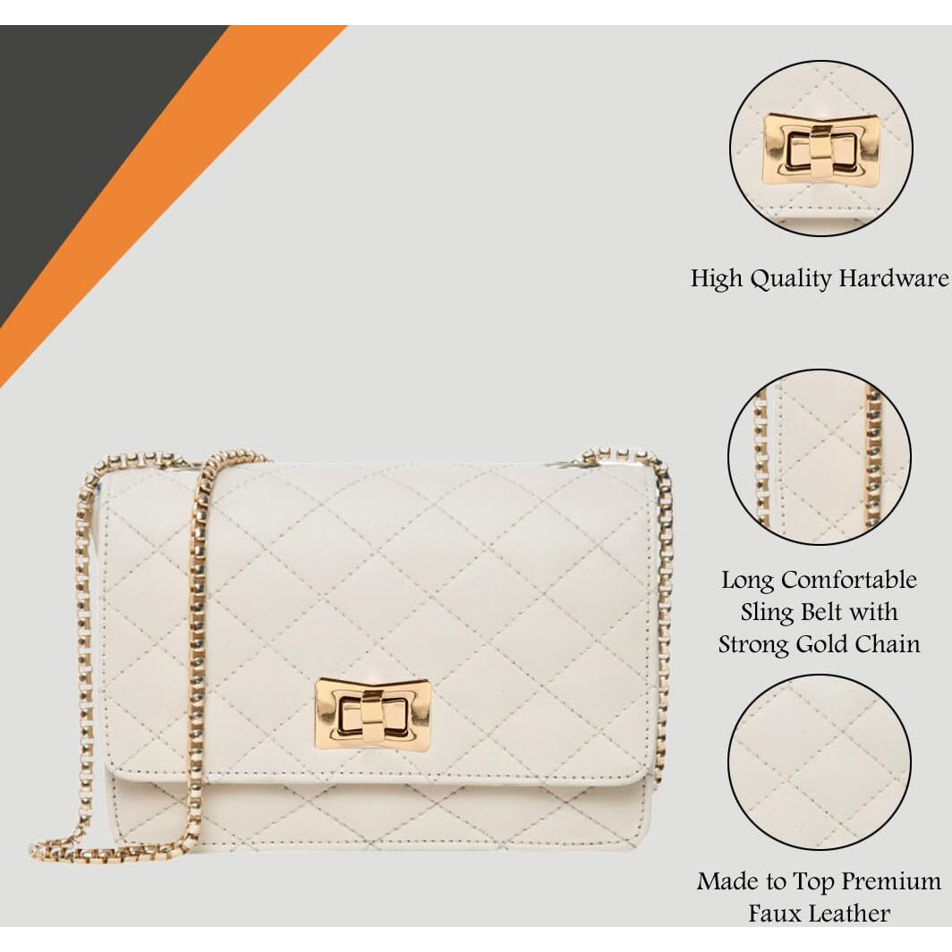 ADISA Women's Girls Party Sling Bag with Gold Chain (SL5090-CRE_Off White)