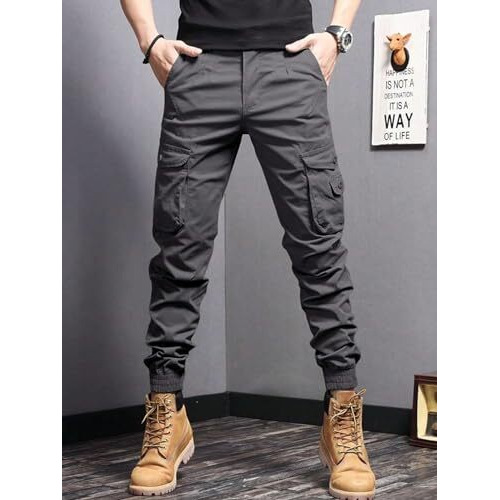 Lymio Men Cargo || Men Cargo Pants || Men Cargo Pants Cotton || Cargos for Men (Cargo-09-12) (S, Grey)