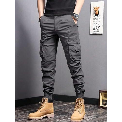 Lymio Men Cargo || Men Cargo Pants || Men Cargo Pants Cotton || Cargos for Men (Cargo-09-12) (S, Grey)