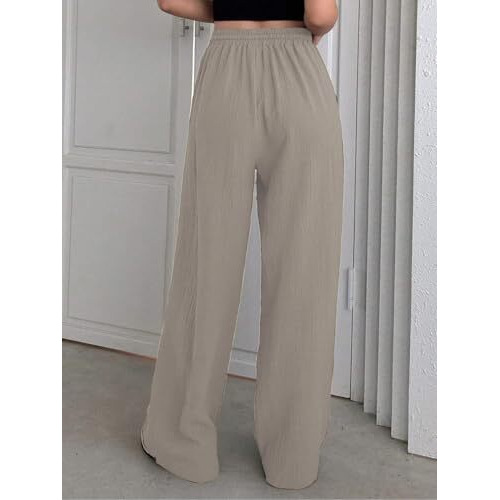 GRECIILOOKS Textured Trousers for Women Oversized Wide Leg Trousers (GL-TR1028-M-BEIGE)