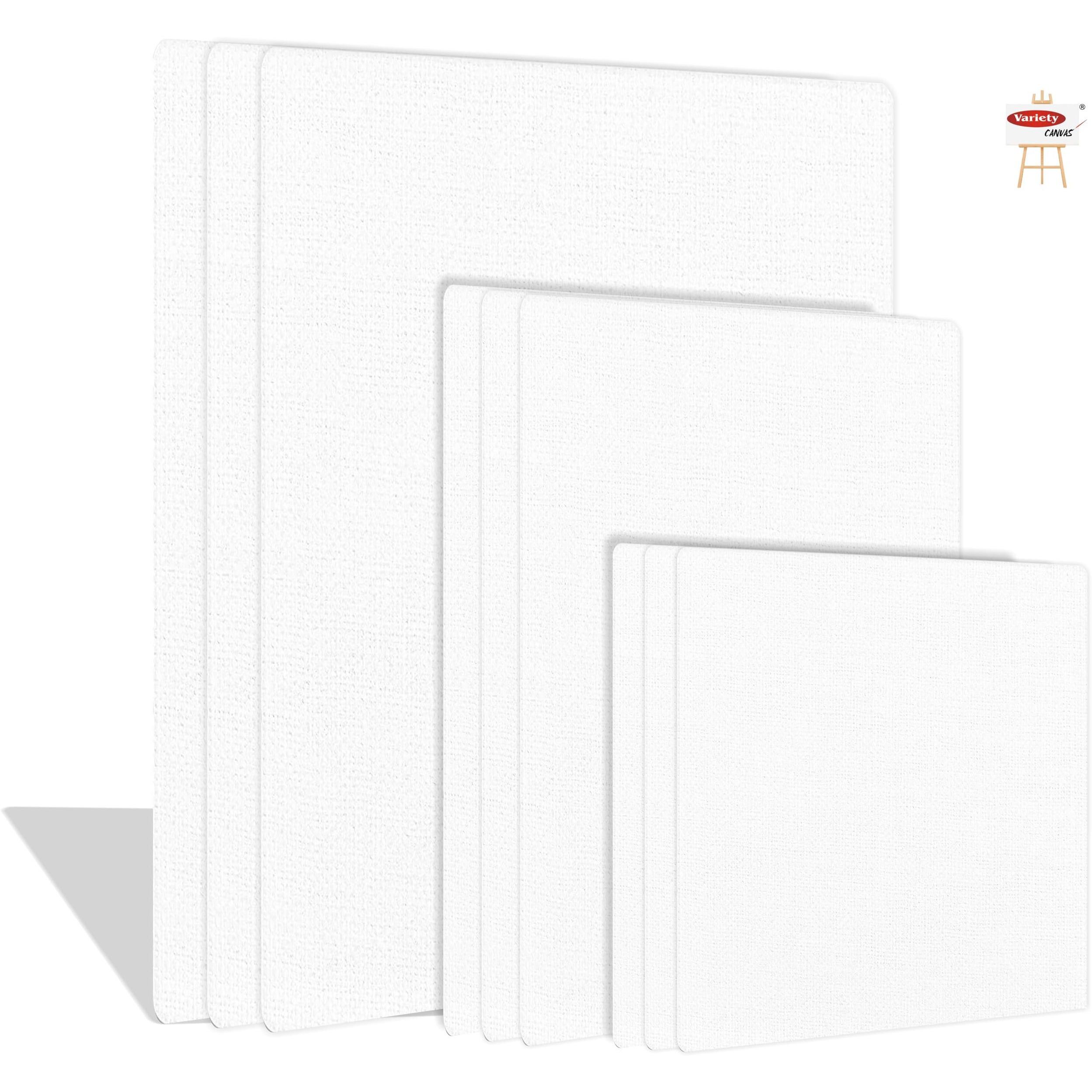 Variety Canvas Cotton Canvas Board Medium Grain 8 X 10, 6X8, 6X6 Combo Pack of 9, White Color