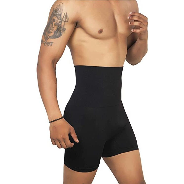 KROYWEN Men Tummy Control Seamless Shorts High Waist Slimming Underwear Body Shaper Belly Girdle Boxer Stomach Fitness for Exercise & Workout Briefs Black