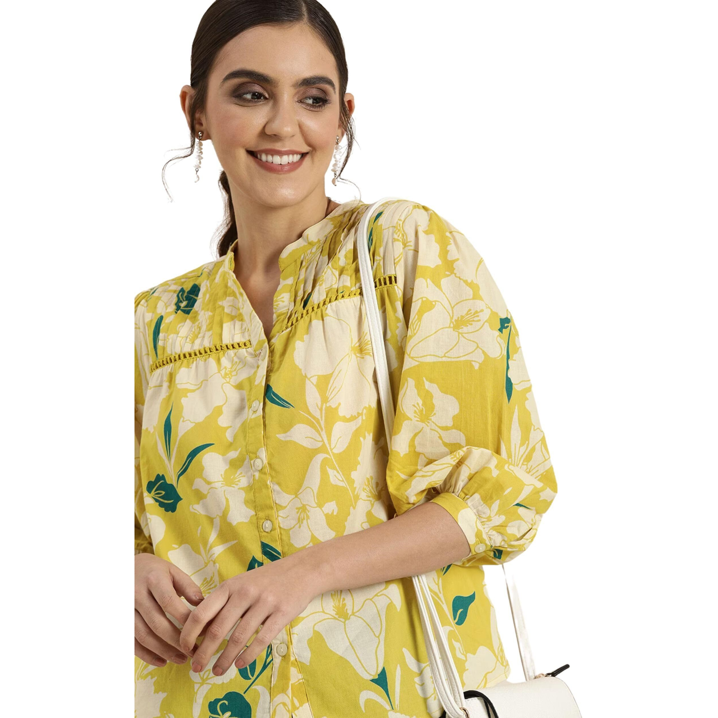 rytras Women's Cotton Printed Regular Fit top(Yellow,M)