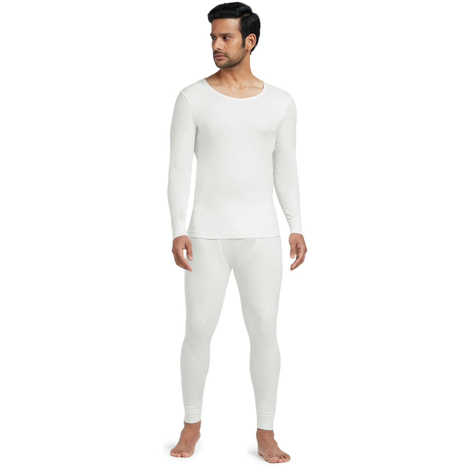 XYXX Men's Thermal Set | Antibacterial, Skin Friendly with Superior Heat Retention | Slim Fit Solid Alpine IntelliHeat Thermal Set | Pack of 1 (Off White, Medium)