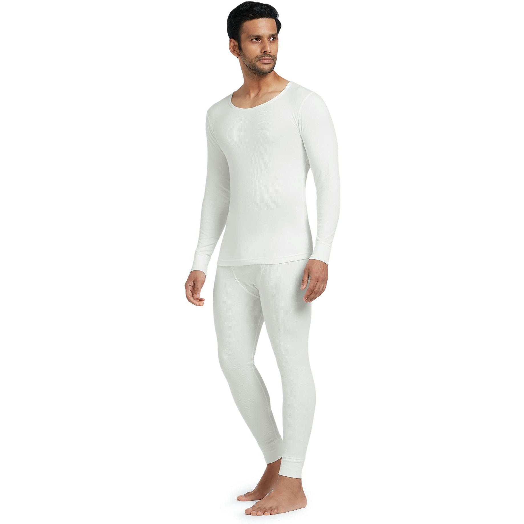 XYXX Men's Thermal Set | Antibacterial, Skin Friendly with Superior Heat Retention | Slim Fit Solid Alpine IntelliHeat Thermal Set | Pack of 1 (Off White, Medium)