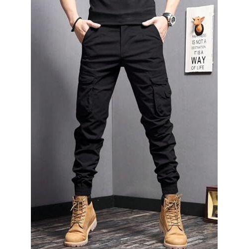 Lymio Men Cargo || Men Cargo Pants || Men Cargo Pants Cotton || Cargos for Men (Cargo-09-12) (XL, Black)