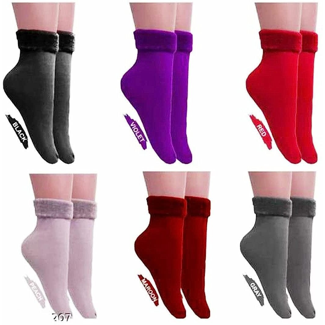 DIGITAL SHOPEE Women 6 Pair Thumb Thermal Socks Winter Velvet Pile Lined Socks Thick Slipper Socks