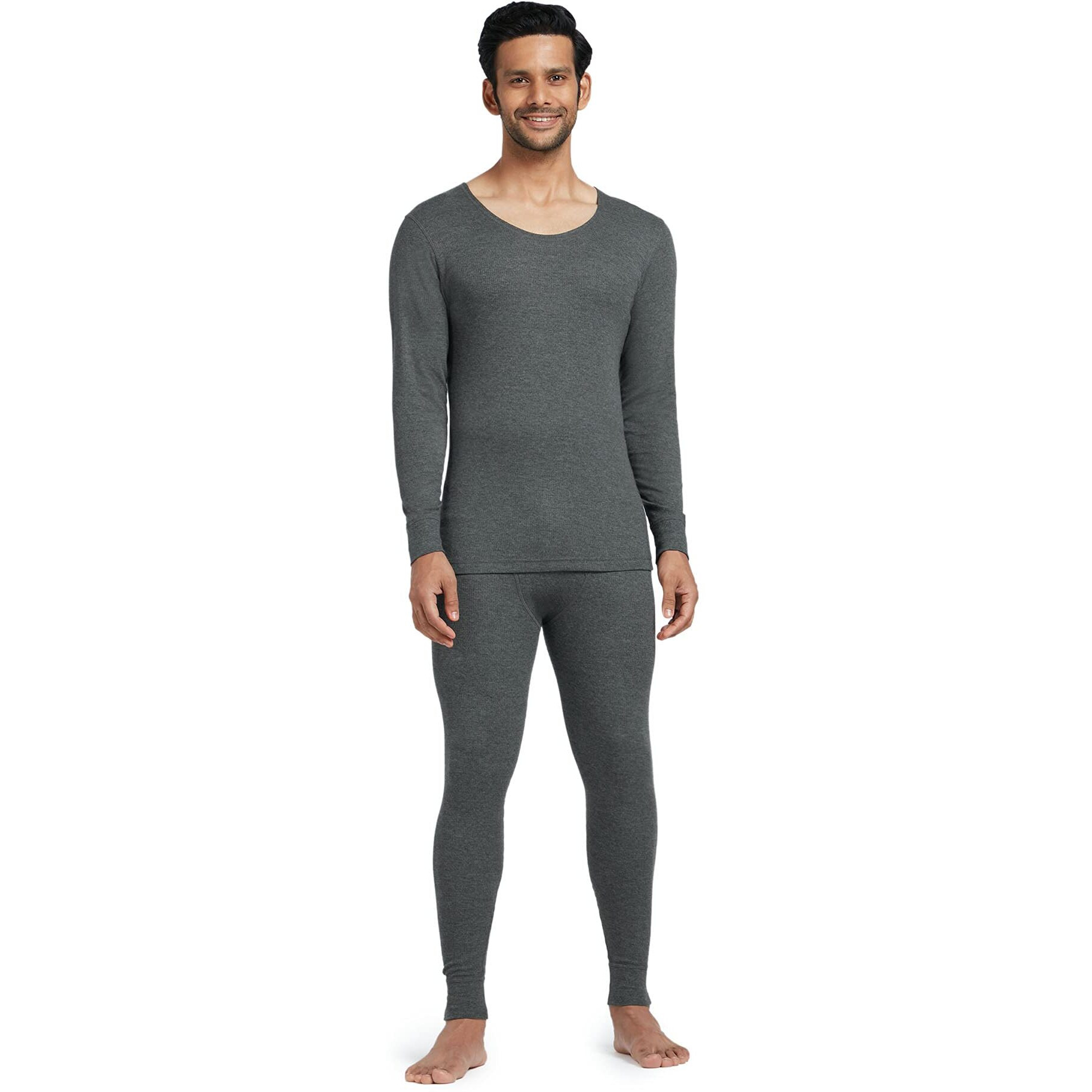 XYXX Men's Thermal Set | Antibacterial, Skin Friendly with Superior Heat Retention | Slim Fit Solid Alpine IntelliHeat Thermal Set | Pack of 1 (Charcoal Grey, Medium)