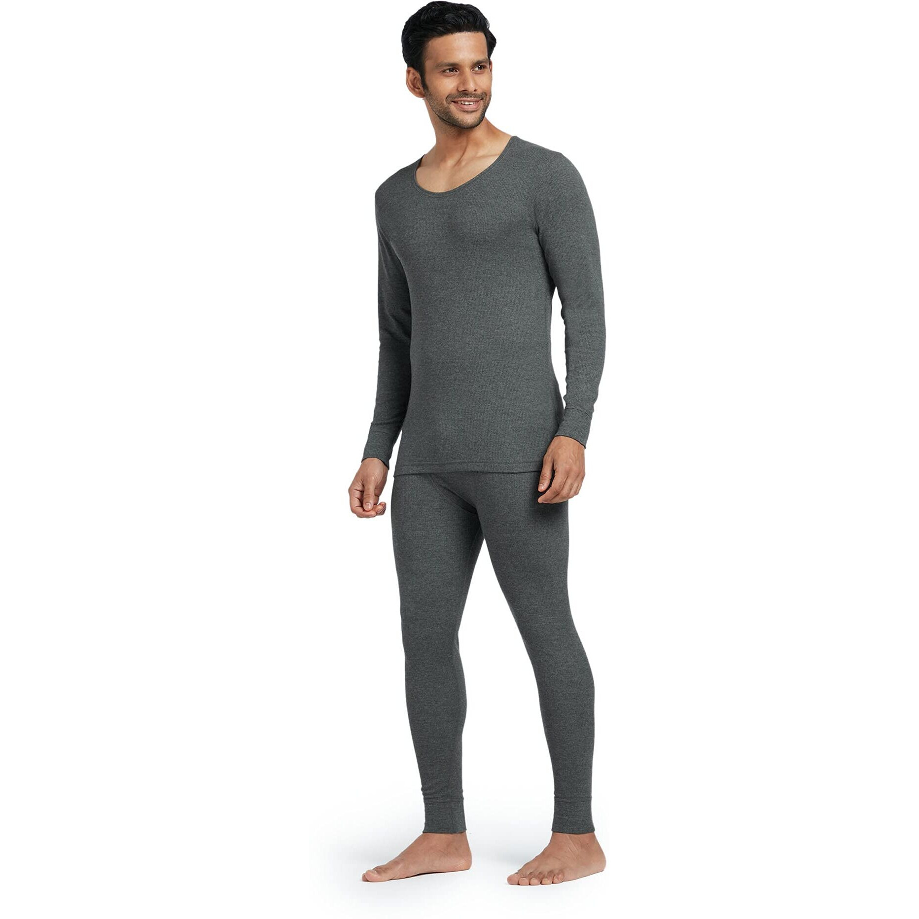 XYXX Men's Thermal Set | Antibacterial, Skin Friendly with Superior Heat Retention | Slim Fit Solid Alpine IntelliHeat Thermal Set | Pack of 1 (Charcoal Grey, Medium)