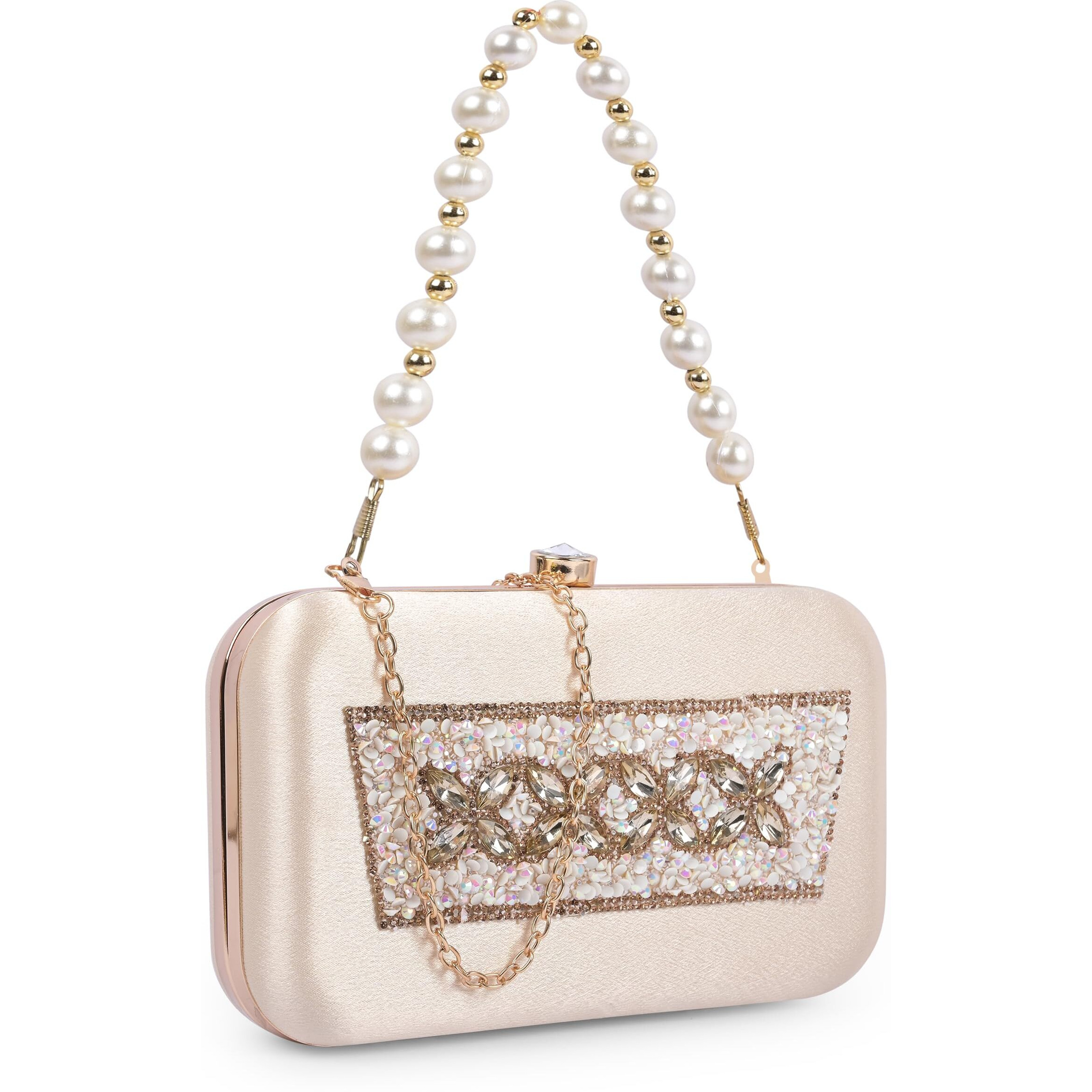 ADISA Beaded formal party clutch with gold chain for women and girls (CL108-GOL)