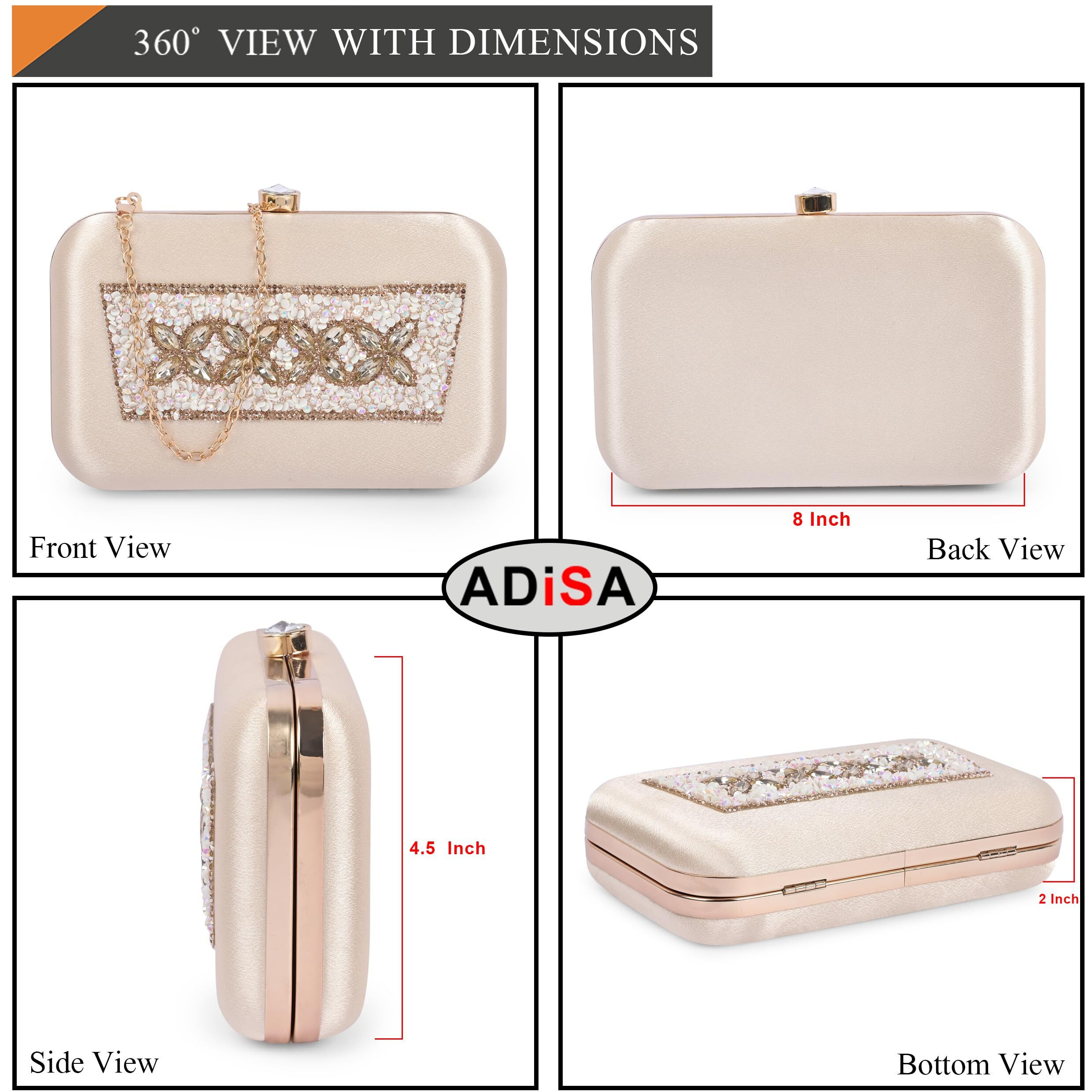 ADISA Beaded formal party clutch with gold chain for women and girls (CL108-GOL)