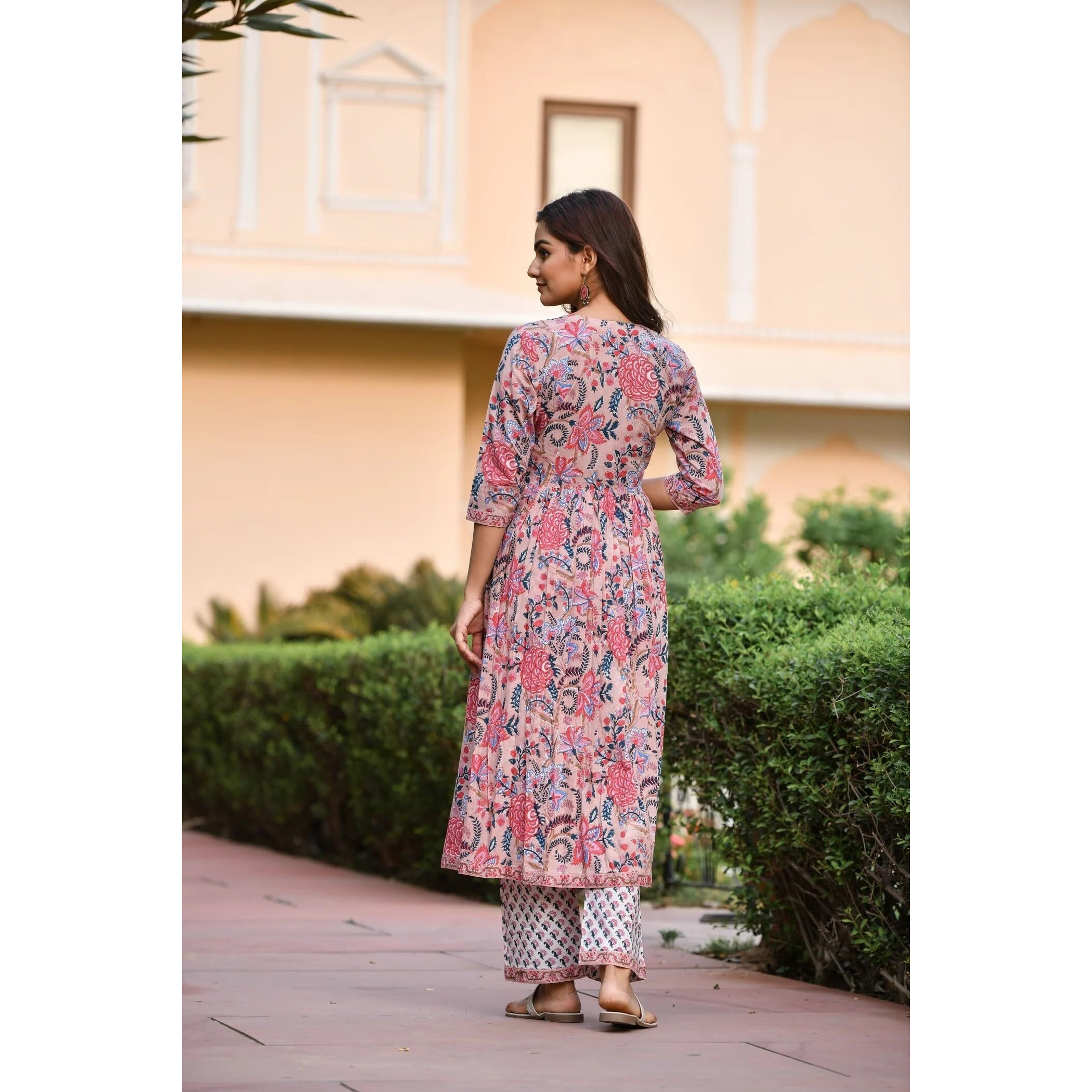 LookMark Women's Trendy Printed Cotton Blend Straight Kurta Pant Dupatta Set ||AZ-LM-OG-KS2092-M Peach