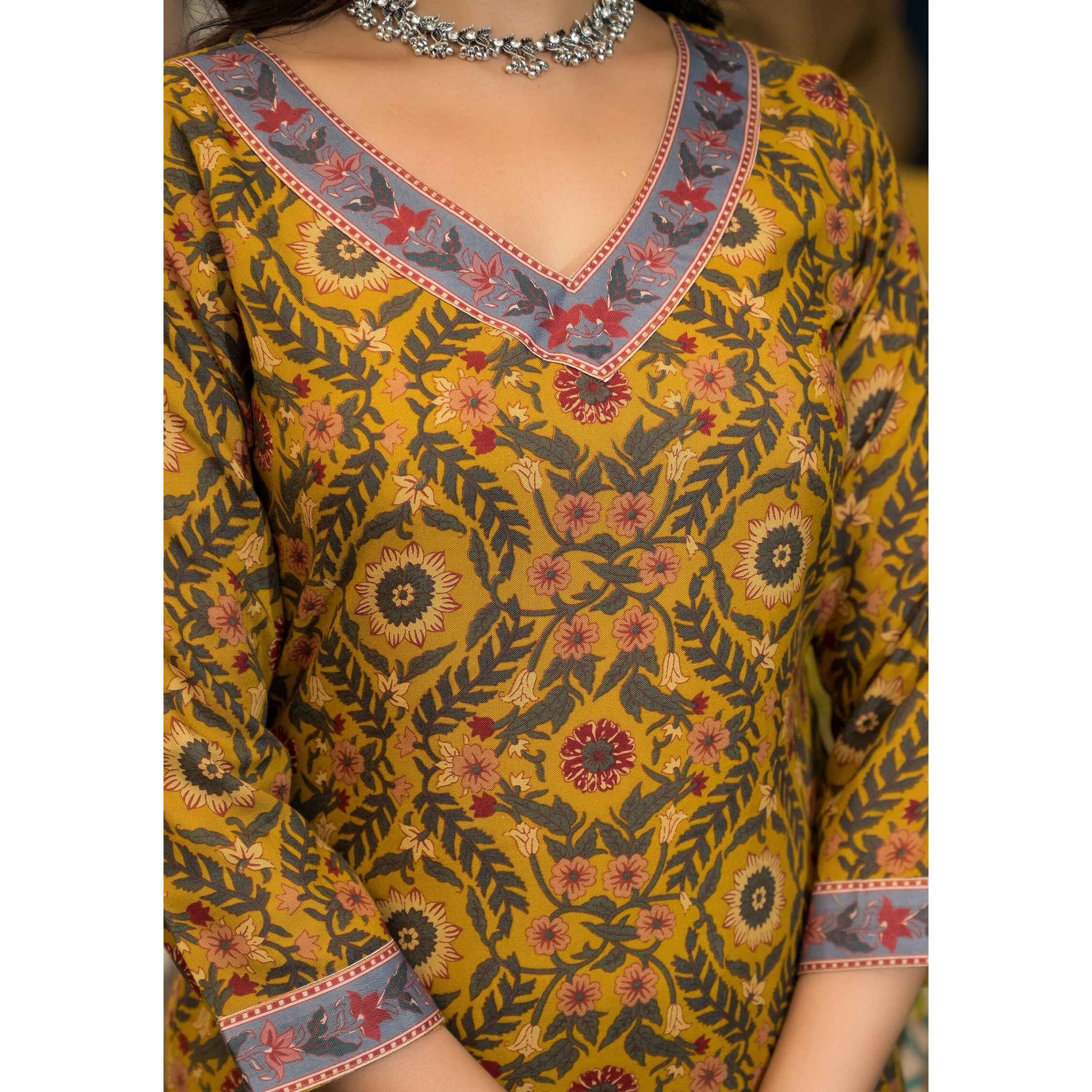 KLOSIA Women Printed Kurta Pant Set with Dupatta Set (in, Alpha, XL, Yellow)