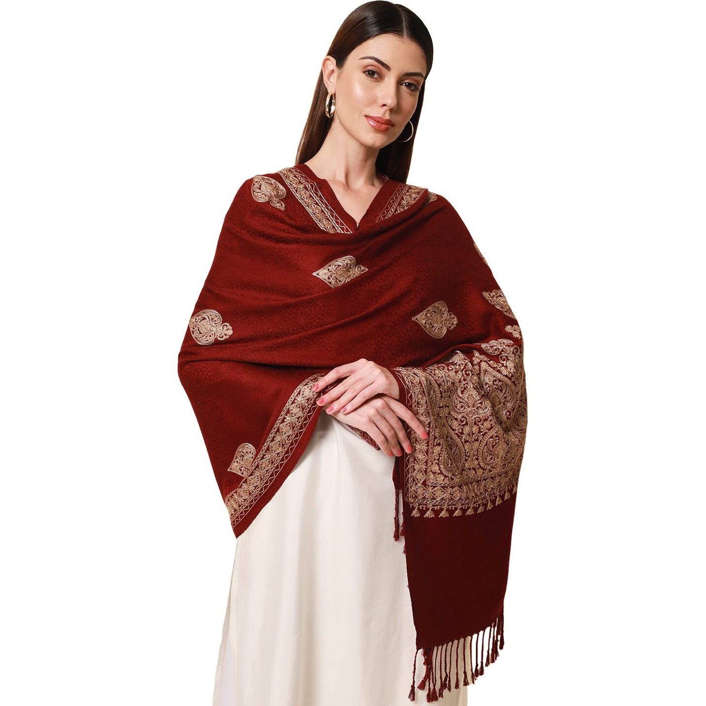 Women's Ghazal Kashmiri Aari Embroidery Stole (Size 71X203 CM)