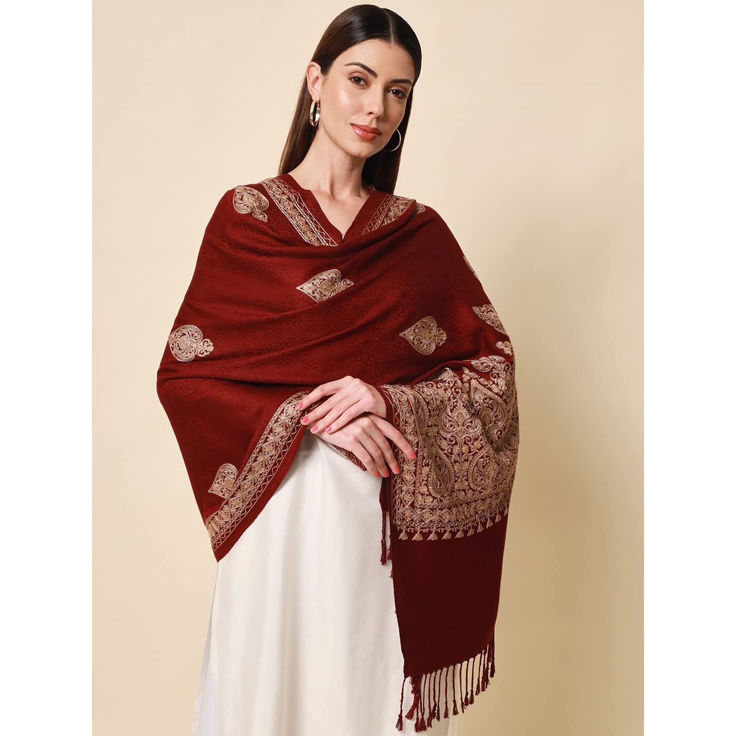 Women's Ghazal Kashmiri Aari Embroidery Stole (Size 71X203 CM)