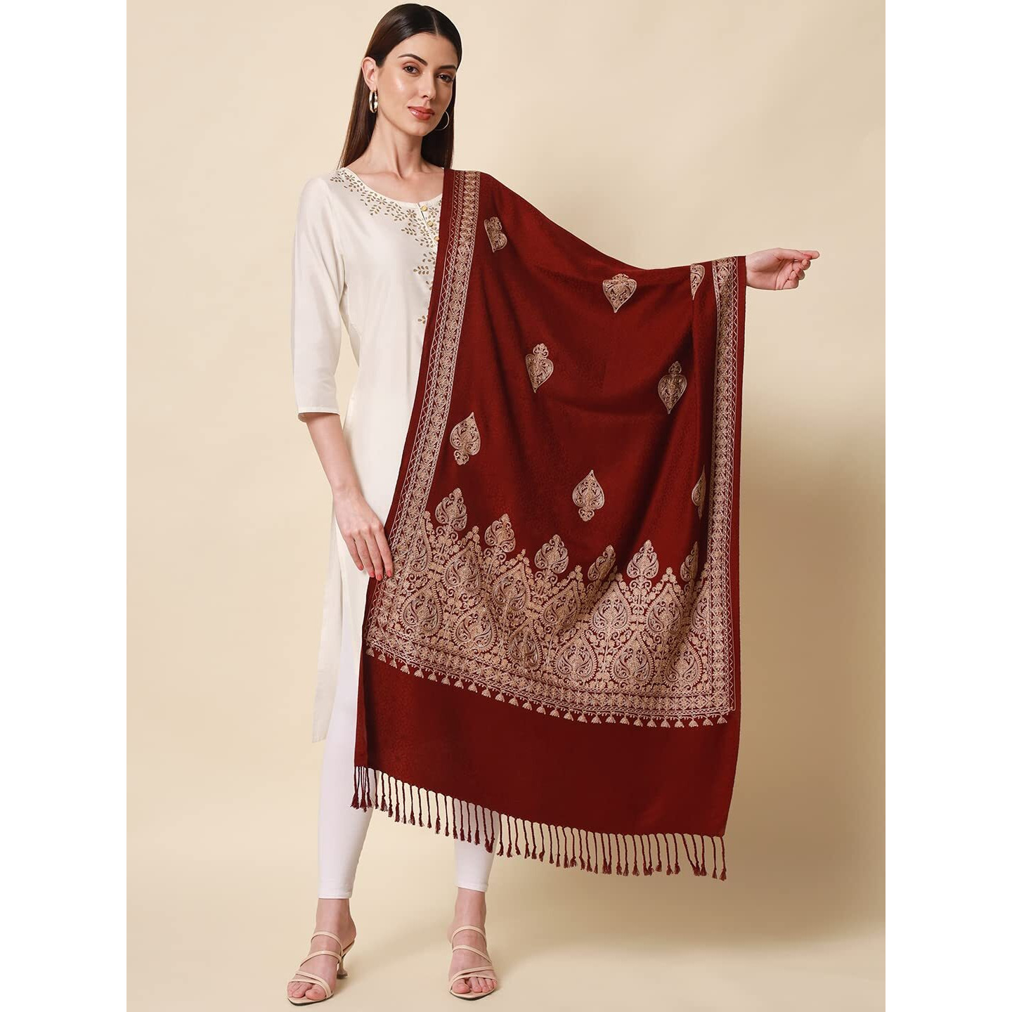 Women's Ghazal Kashmiri Aari Embroidery Stole (Size 71X203 CM)