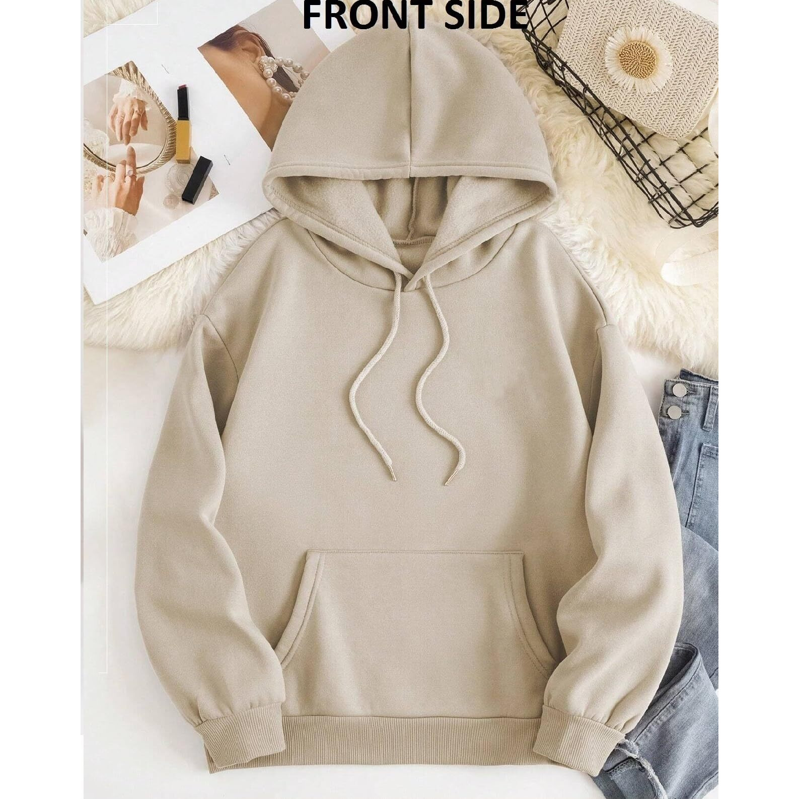 TAGAS Women's Cotton Printed Regular Hoodies || Sweatshirt for Women || Hoodies || Winter Wear for Women Biege, M