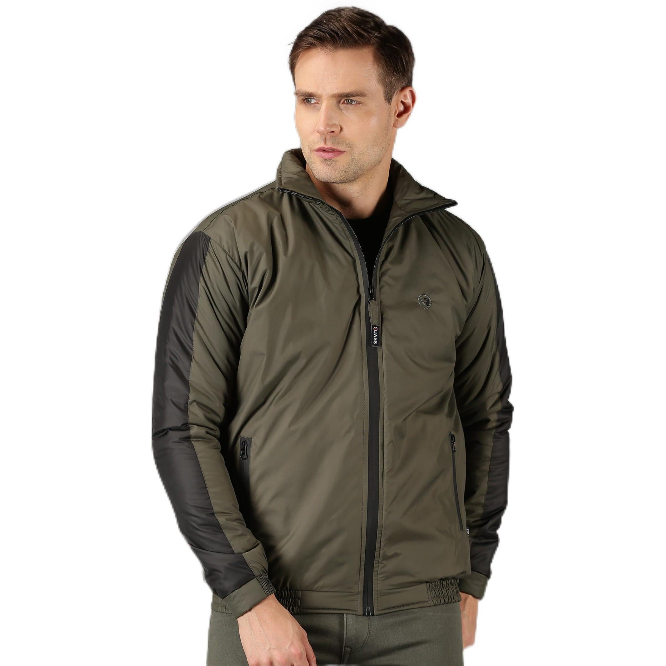VROJASS Full Sleeve Solid Men's Sleeve Combination Bomper Jacket (L, Olive Green)(VROBJF-OL_SB-L)
