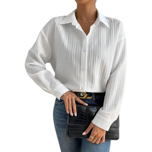 GRECIILOOKS Solid Regular Fit Long Tops Oversized Shirt for Women (GL-W1929_White XL)