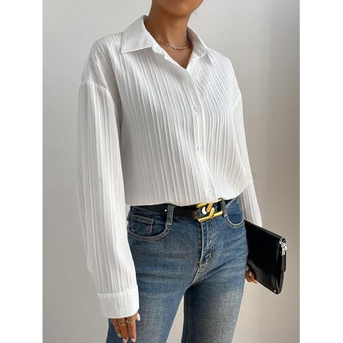 GRECIILOOKS Solid Regular Fit Long Tops Oversized Shirt for Women (GL-W1929_White XL)