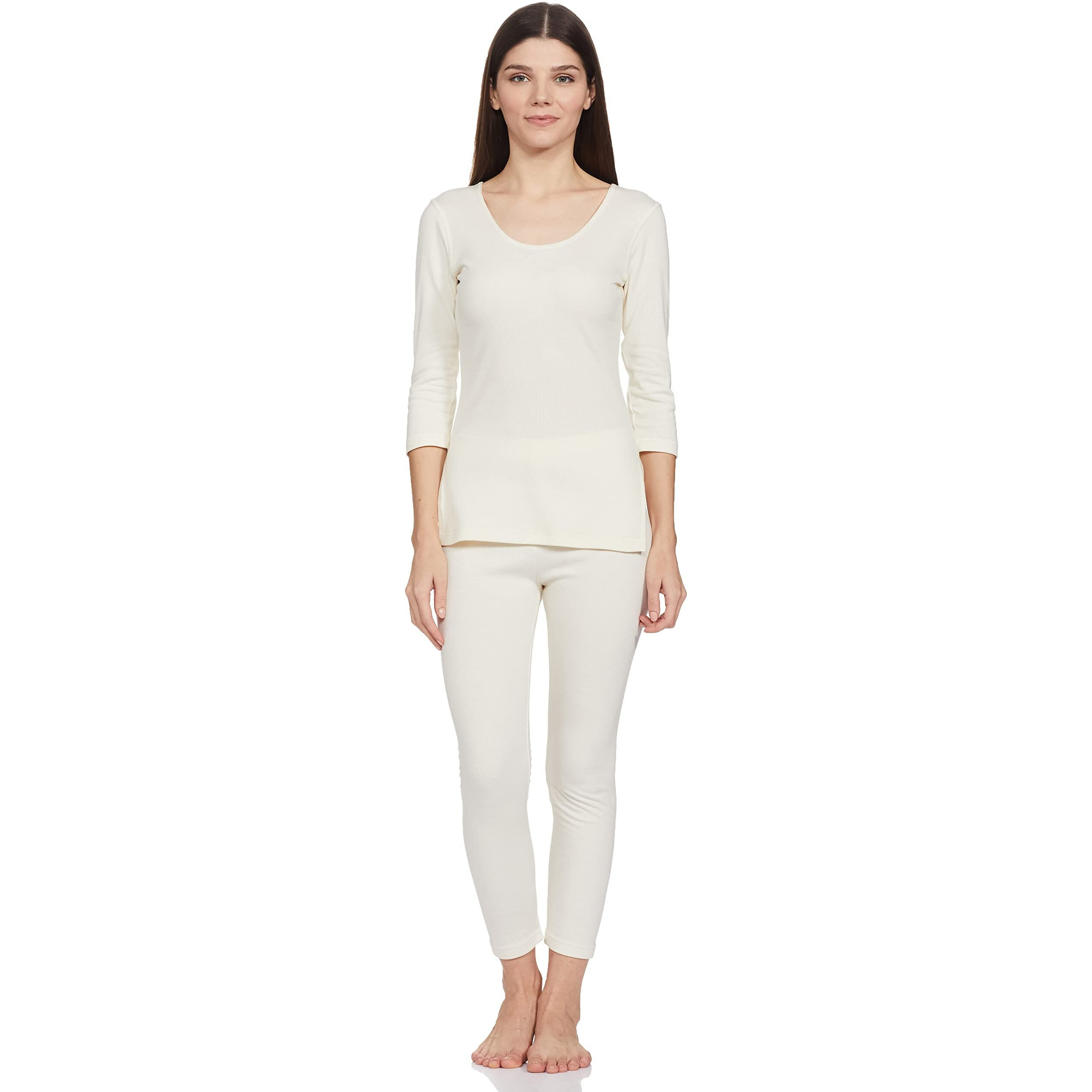 Amazon Brand - Symbol Women's Casual Slim Thermal Set (SB-AW21-THSET_Ecru_S)