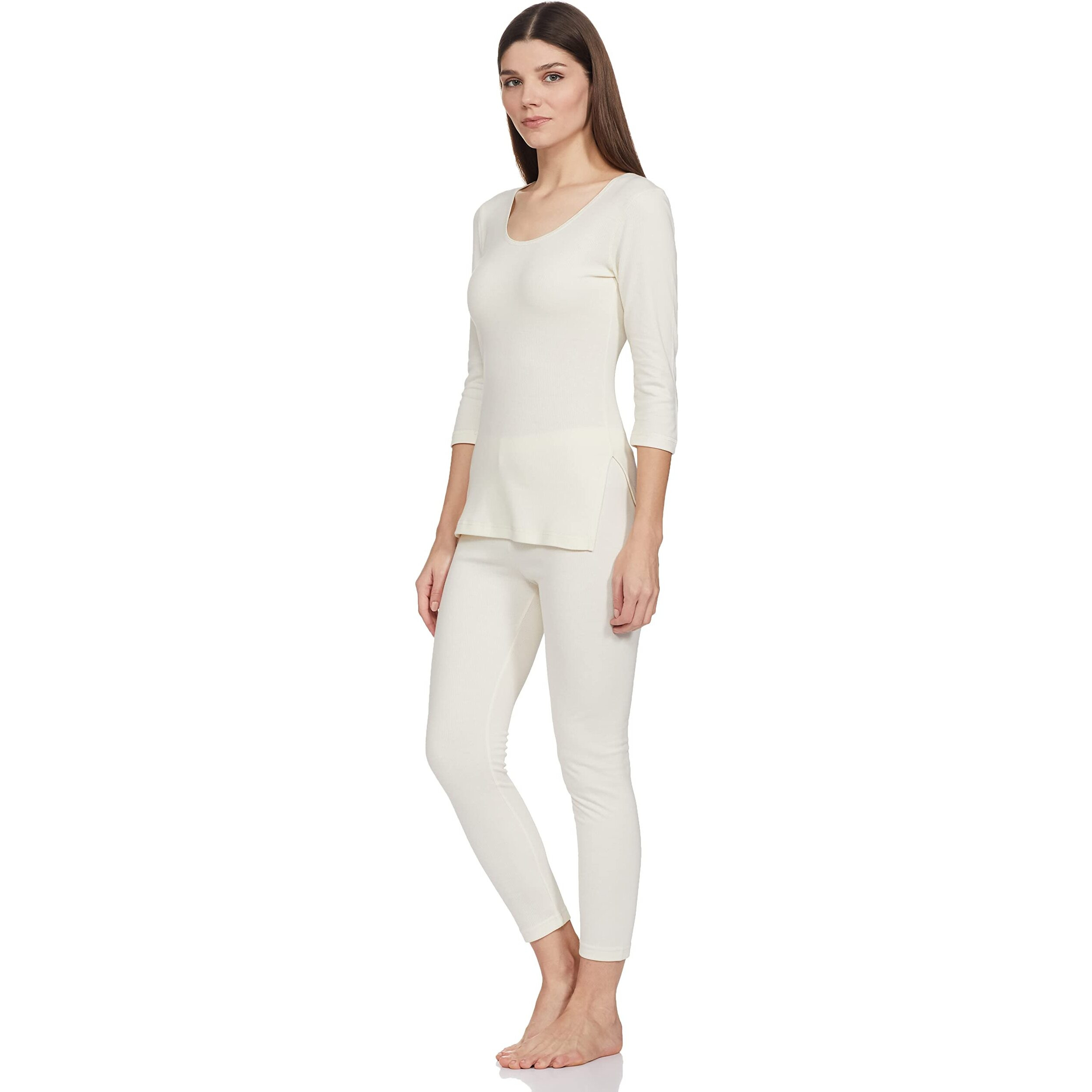 Amazon Brand - Symbol Women's Casual Slim Thermal Set (SB-AW21-THSET_Ecru_S)