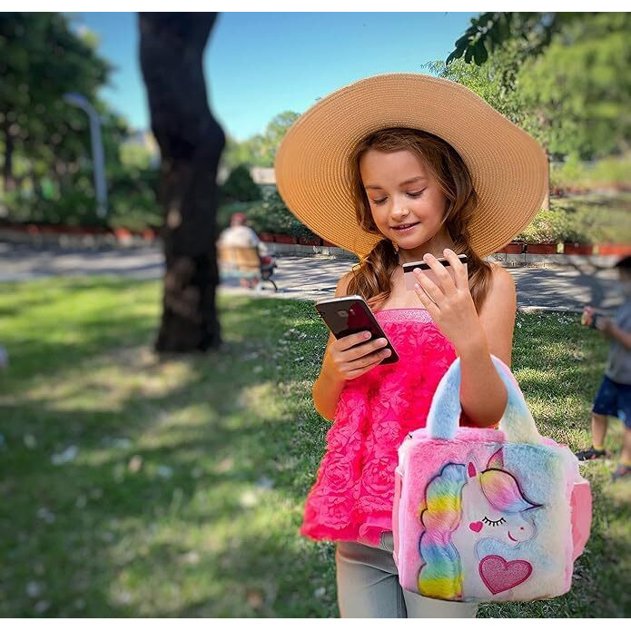 ADISA Unicorn Toddler Bag Princess Fur Crossbody Handbags Gift for Girls (Pink)