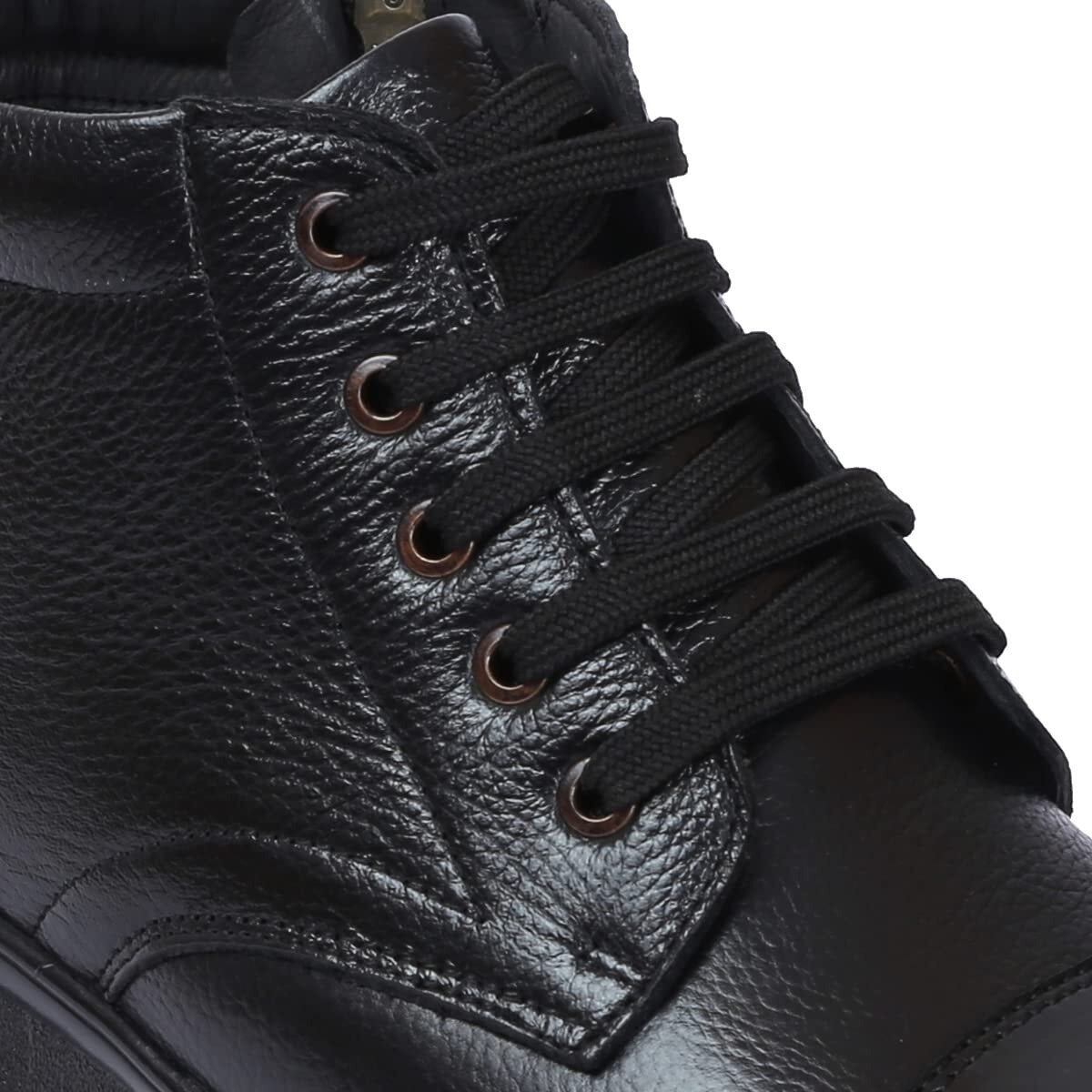 Zoom Shoes High Ankle Genuine Leather Shoes For Men ZA-1165 | Super Comfortable Anti-slip Hiking Boots With Cushioned Insole (Black, 7)