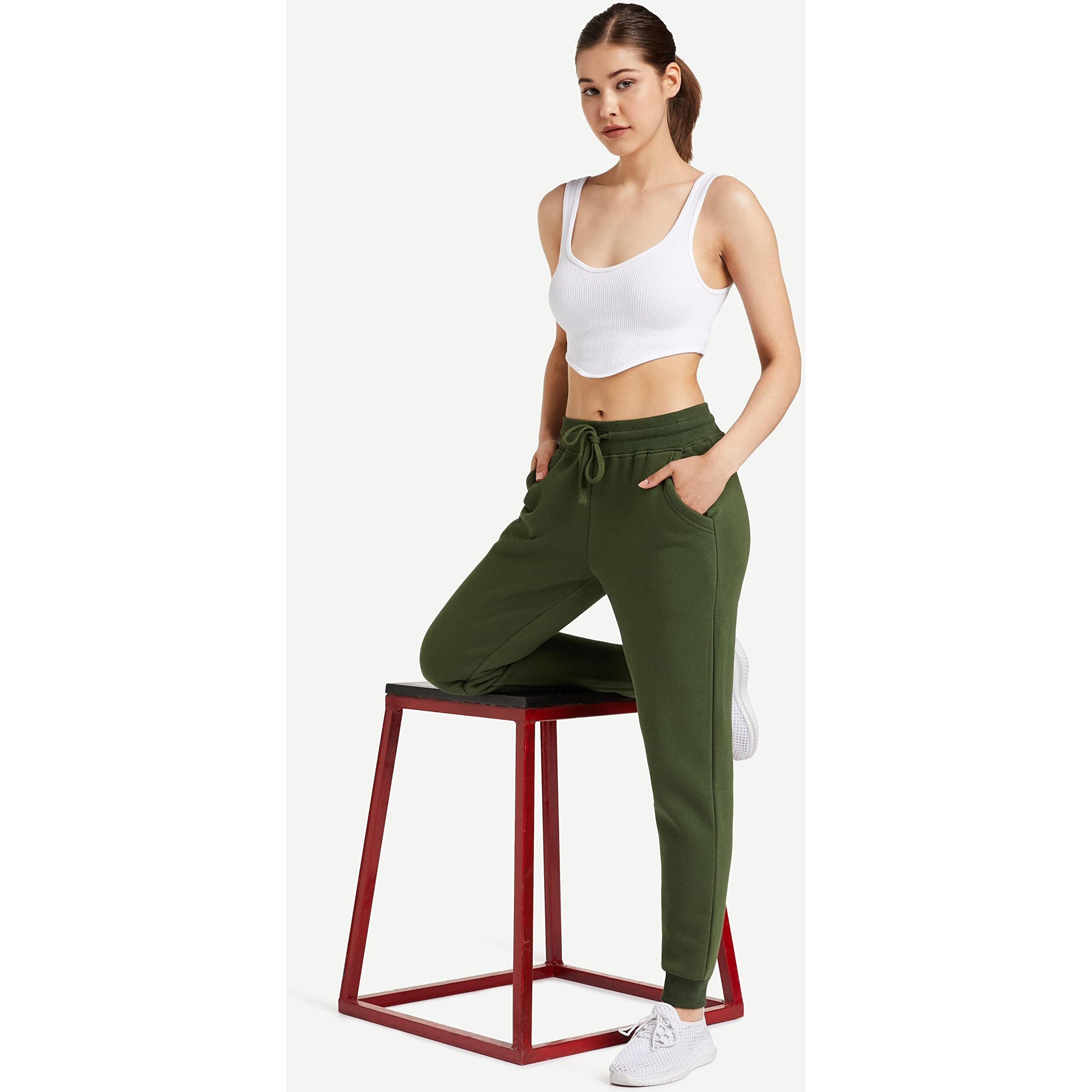 Amazon Brand - Symbol Women's Regular Fit Winter Track Pants (SYWHJOG320_Olive_M)