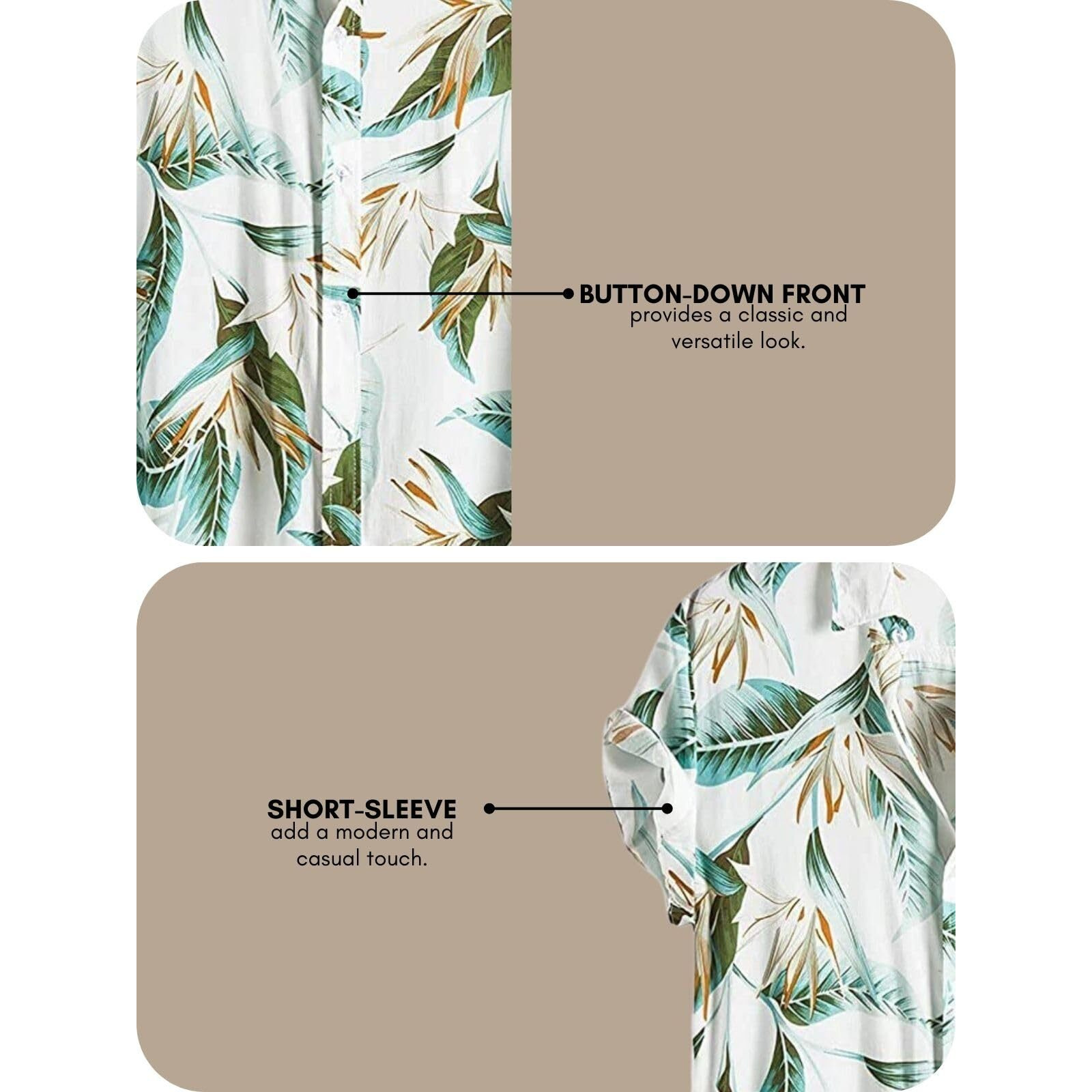 Leriya Fashion Shirt for Men | Tropical Leaf Printed Rayon Shirts for Men | Preppy Short Sleeves | Spread Collared Neck | Perfect for Outing | Camp Wear Shirt for Boys (Large, White) LF-MS-6046